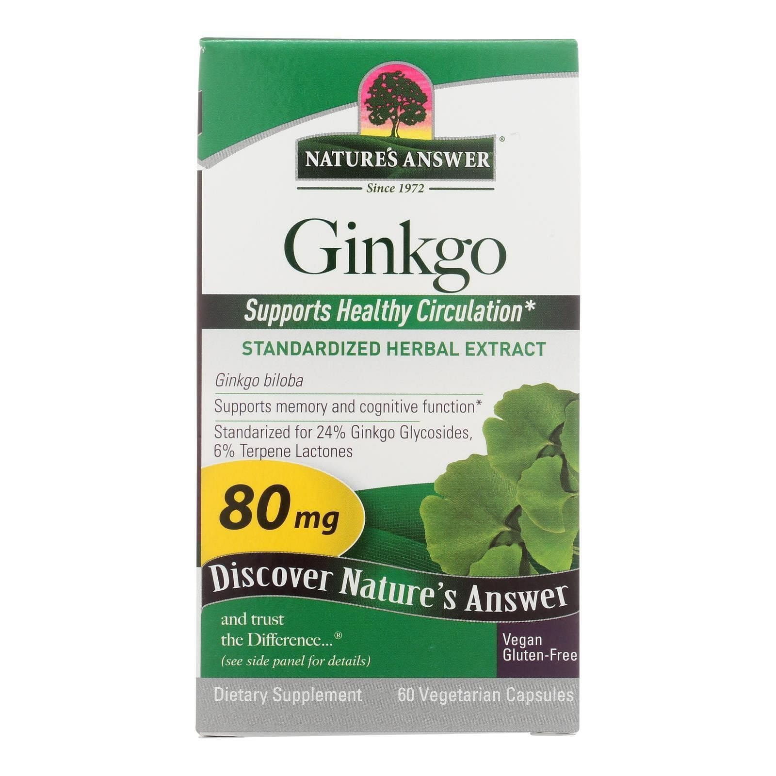 Nature's Answer Ginkgo Biloba Herbal Supplement Vegetarian Capsules, 60-Count