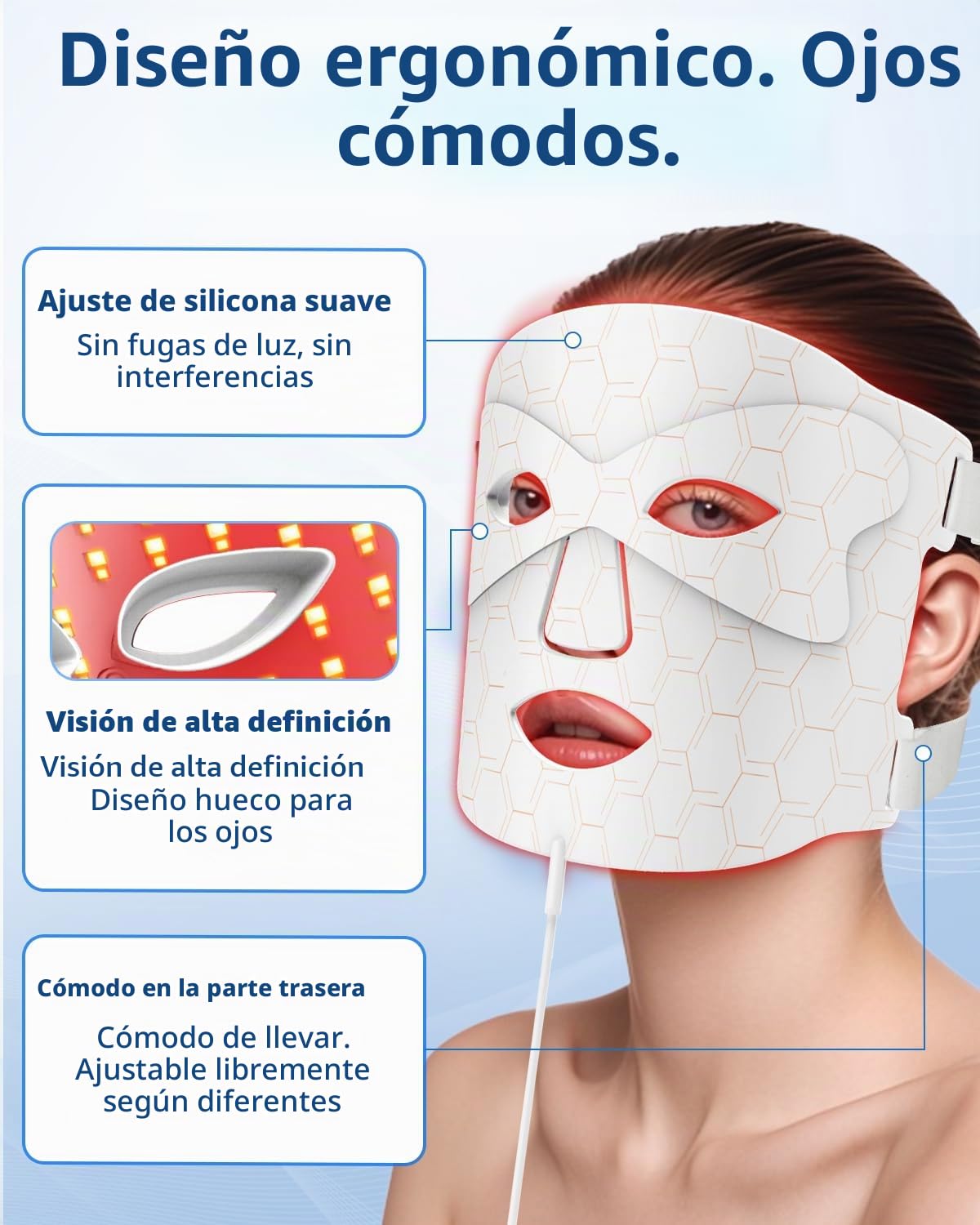 Mascara LED Facial, Mascara LED Facial Profesional 7 Colores para Tratamiento del Acné, Reducción de Arrugas y Rejuvenecimiento de la piel, Terapia de Luz Roja para el Rostro (Blanco)