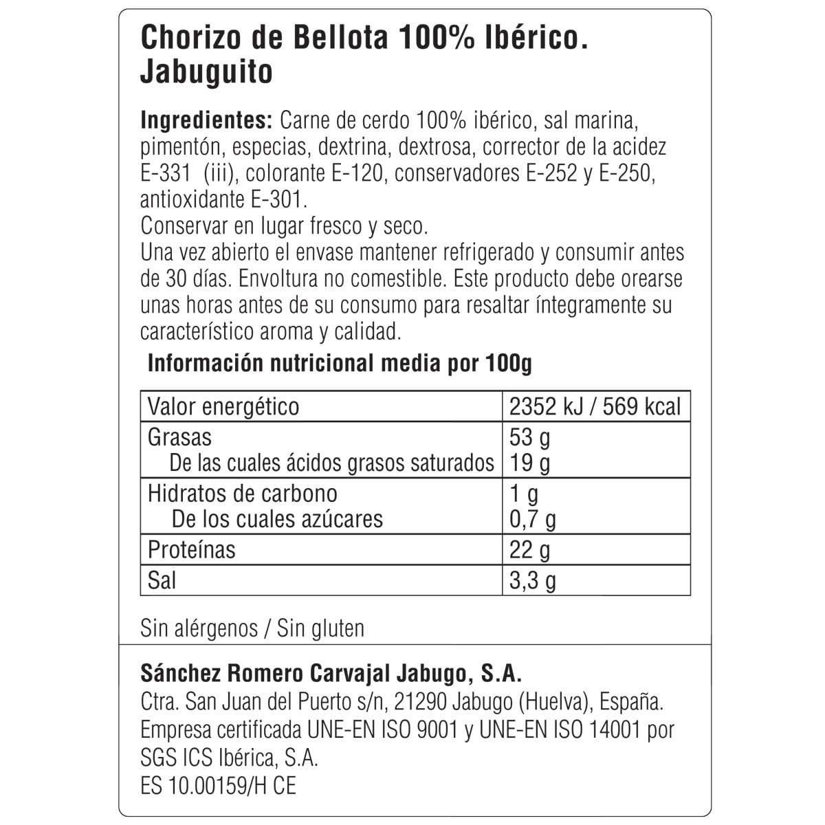 Jabuguitos - Chorizo de Cerdo Puro Ibérico de Bellota.