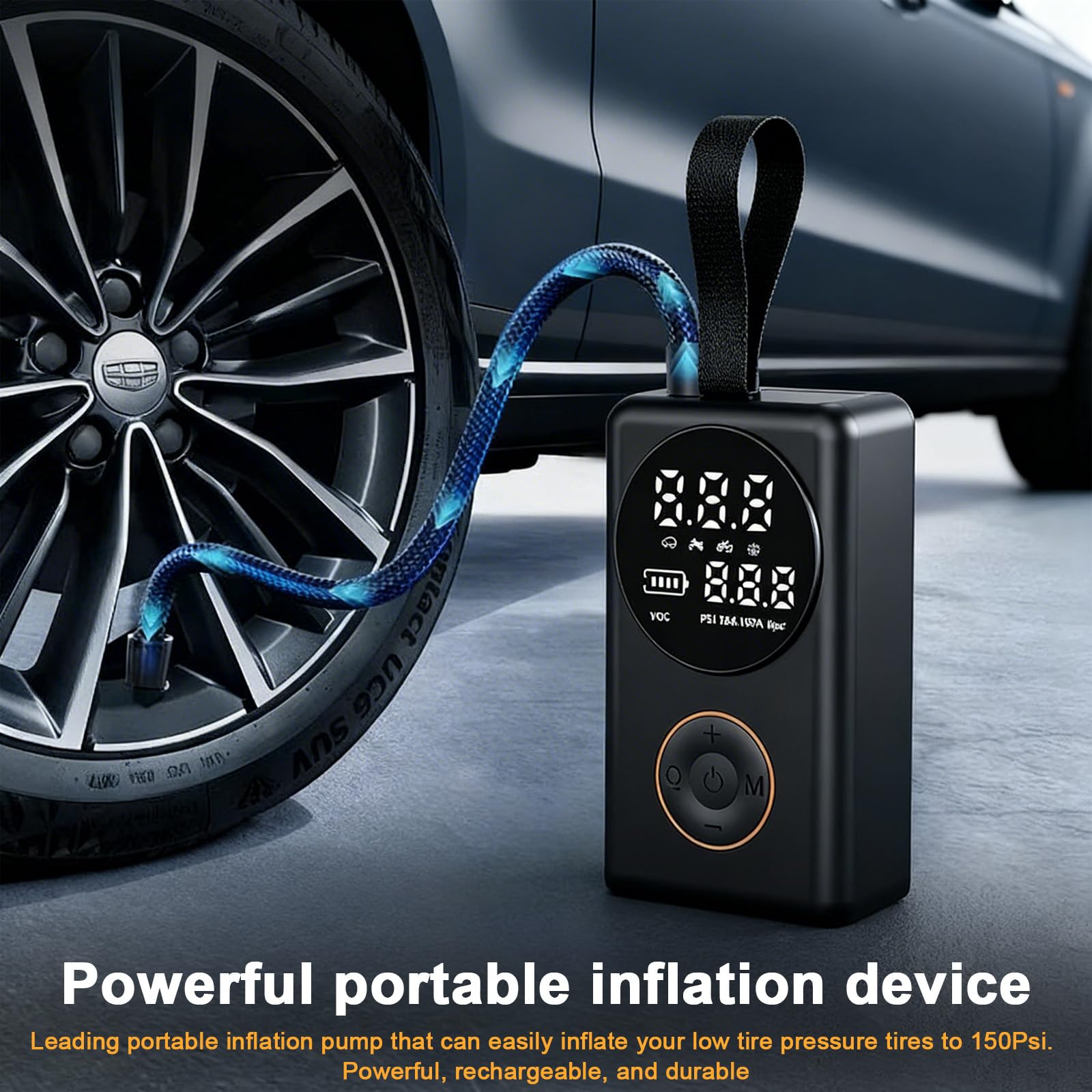 Pompa ad aria elettrica senza fili, Pompa per bicicletta 150 PSI Elettrico con luce di lavoro LED e spegnimento automatico, Pompa per bicicletta Mini Compressore USB Batteria Pompa ad aria per auto