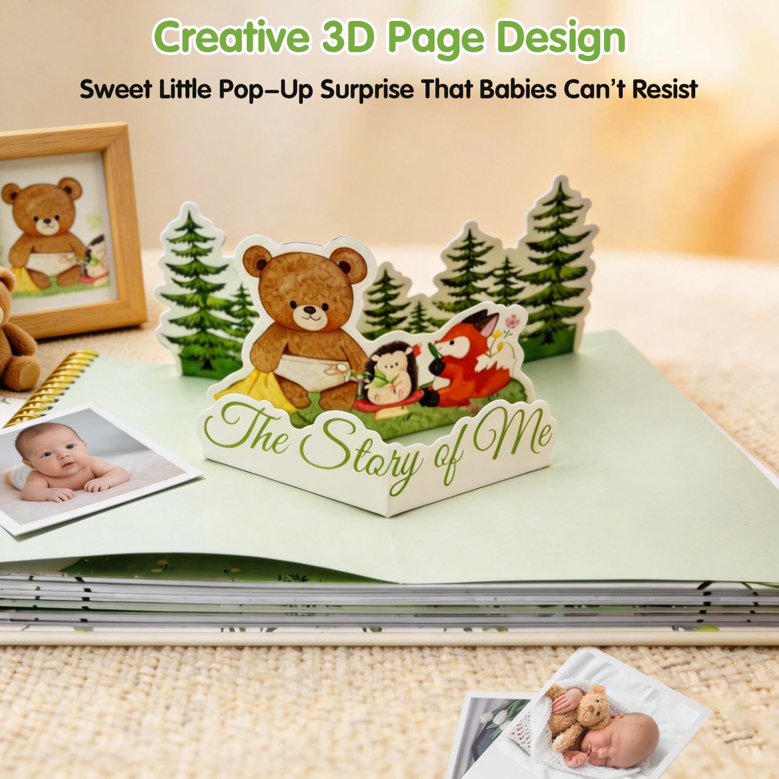 Keepsake Baby Memory Book for Boy or Girl, Timeless Baby’s Journal, Milestone Book to Record from Newborn to Age 5, Woodland Newborn Gender Neutral Baby Gift Scrapbook, Photo Album - 3
