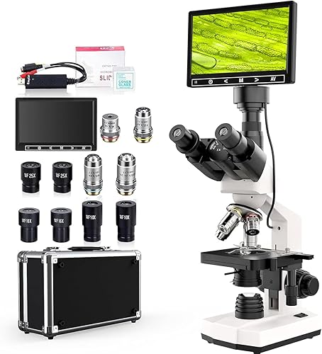 Microscopio compuesto trinocular de laboratorio con aumento 40X-2500X, microscopio de doble visión para adultos, niños y estudiantes con pantalla de