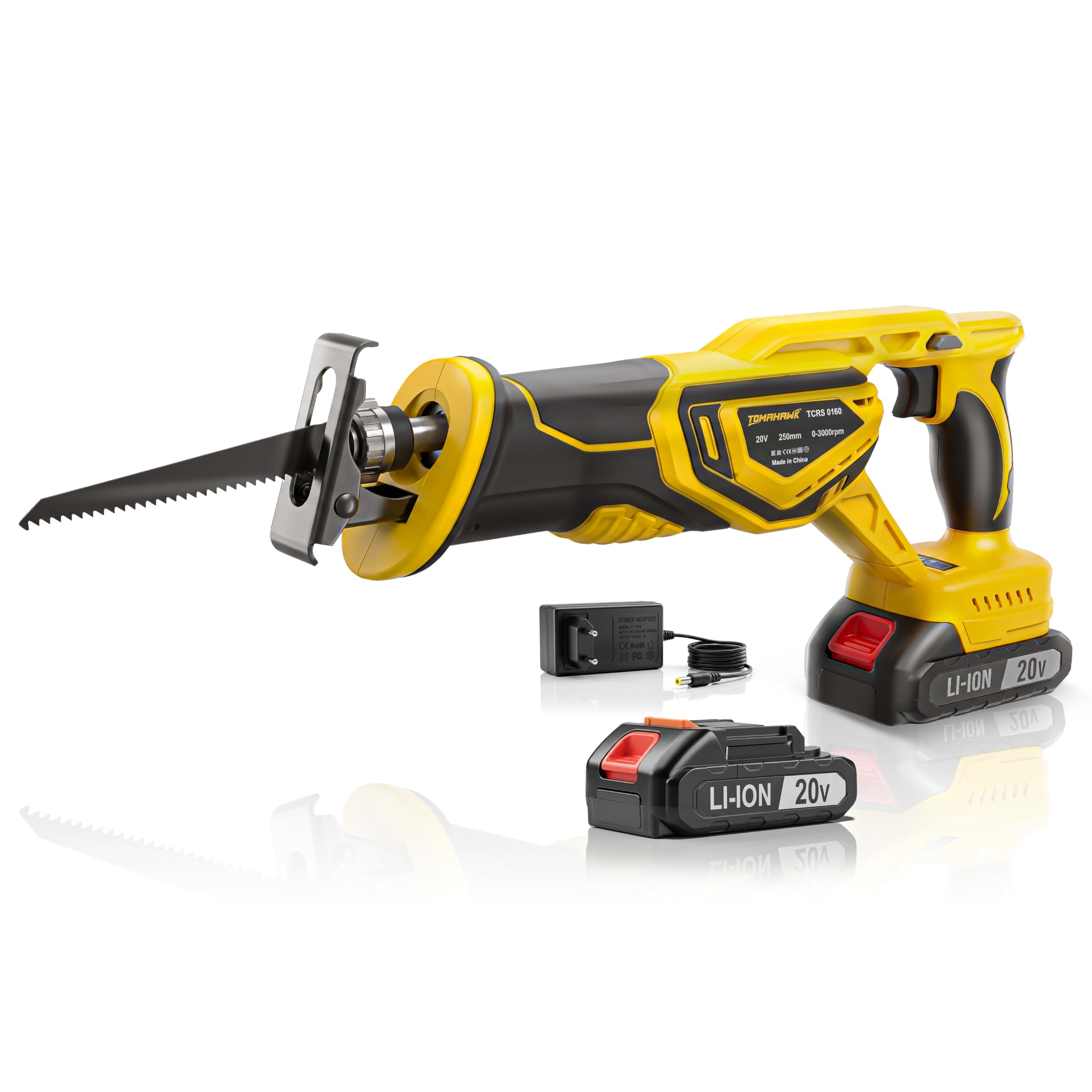 TOMAHAWK® REC-5230 Cordless Reciprocal Saw – 20V, 3000 SPM, Versatile Cutting Tool | Max Cutting Depth: 250mm Wood, 130mm Plastic, 20mm Metal | Includes 2 Wood Blades, 2 Batteries & Charger-image-18