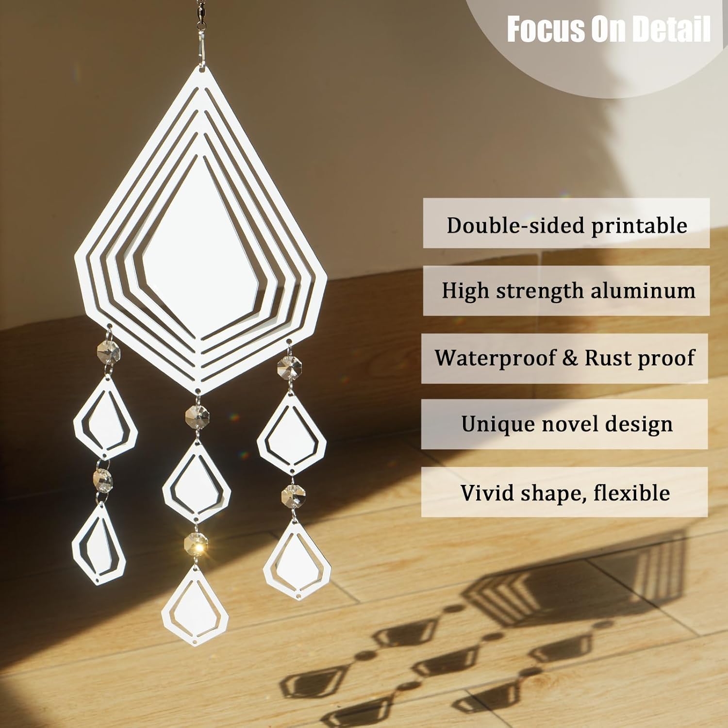 4Pack 10inch Sublimation Wind Spinner Blanks 3D Aluminum Metal Wind Sculpture Kinetic Spinners for Yard and Garden Indoor Art Ornaments Hanging Decoration (Diamond Pendant)
