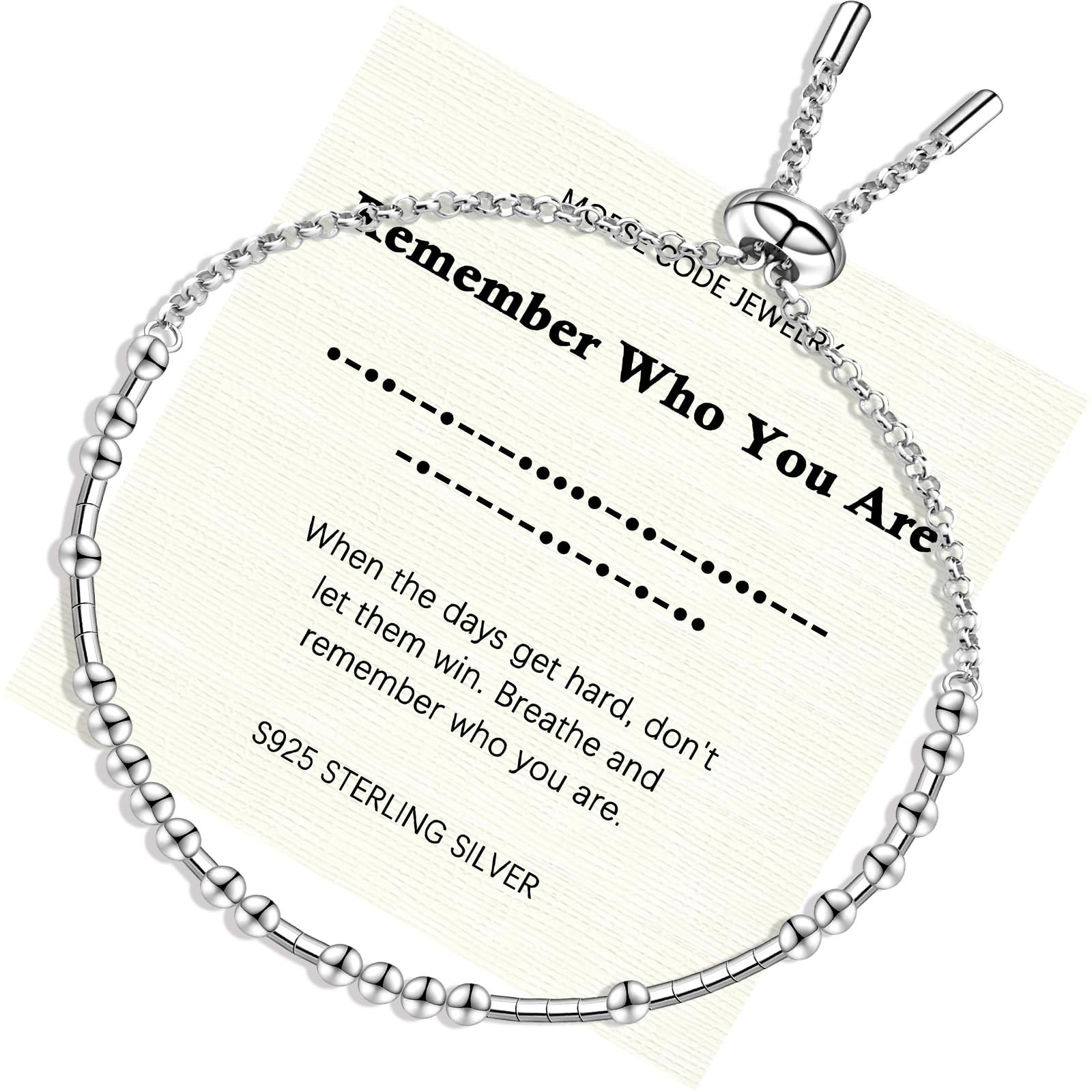 Helonley Morse Code Bracelet - 925 Sterling Silver Inspirational Bracelets