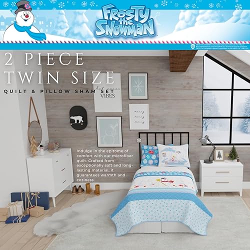 Miniatura 4 de Franco Frosty The Snowman Holiday & Christmas - Juego de ropa de cama súper suave de 2 piezas, funda de almohada y edredón, tamaño individual de 68