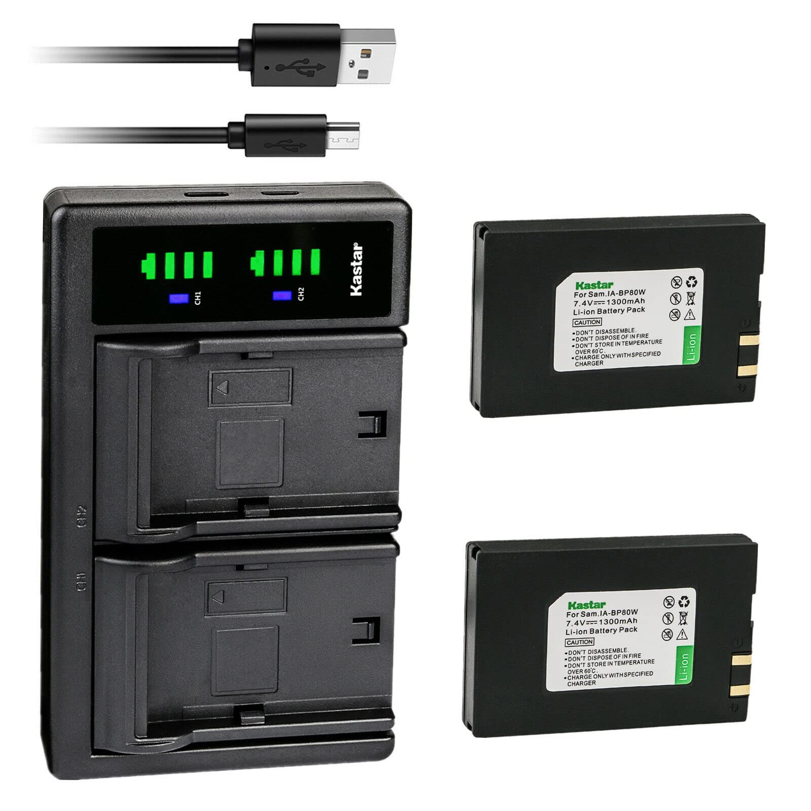 Kastar 2-Pack Battery and LTD2 USB Charger Replacement for Samsung IA-BP80W, IA-BP80WA Battery, Samsung VP-D381, VP-D382, VP-D382H, VP-D383, VP-D384,