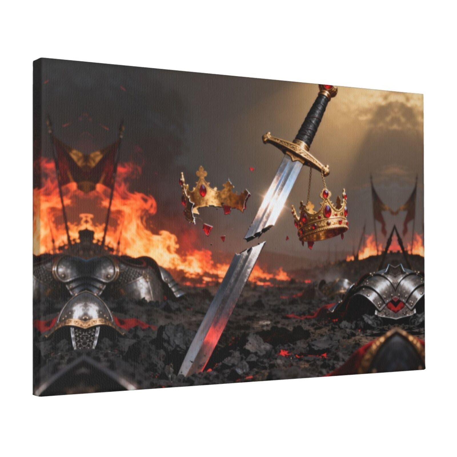 CNTDBU Broken Sword Crown Canvas Wall Art 16x24 Inch-Large Modern Painting Print for Living Room, Framed Ready to Hang Artwork for Bedroom