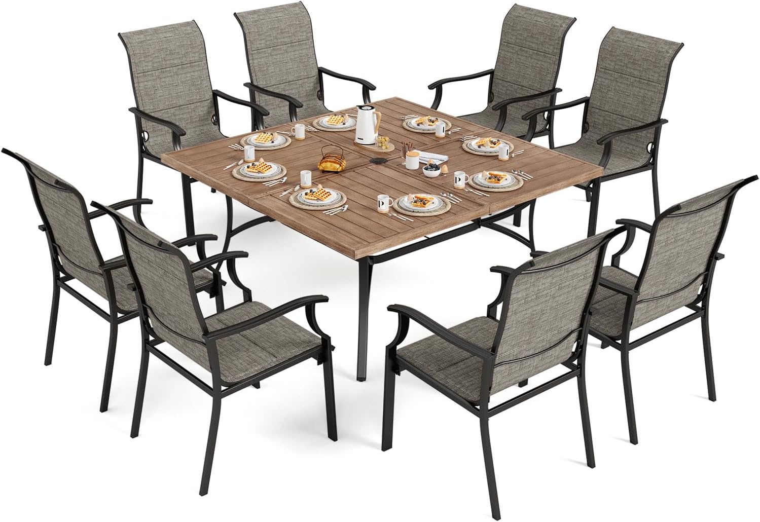 SUNSHINE VALLEY 9 Piece Patio Dining Sets for 8, Outdoor Table and Chairs Set with Large Square Patio Dining Table and 8pcs Patio Stable Chairs, Outdoor Dining Sets for Backyard Deck Garden
