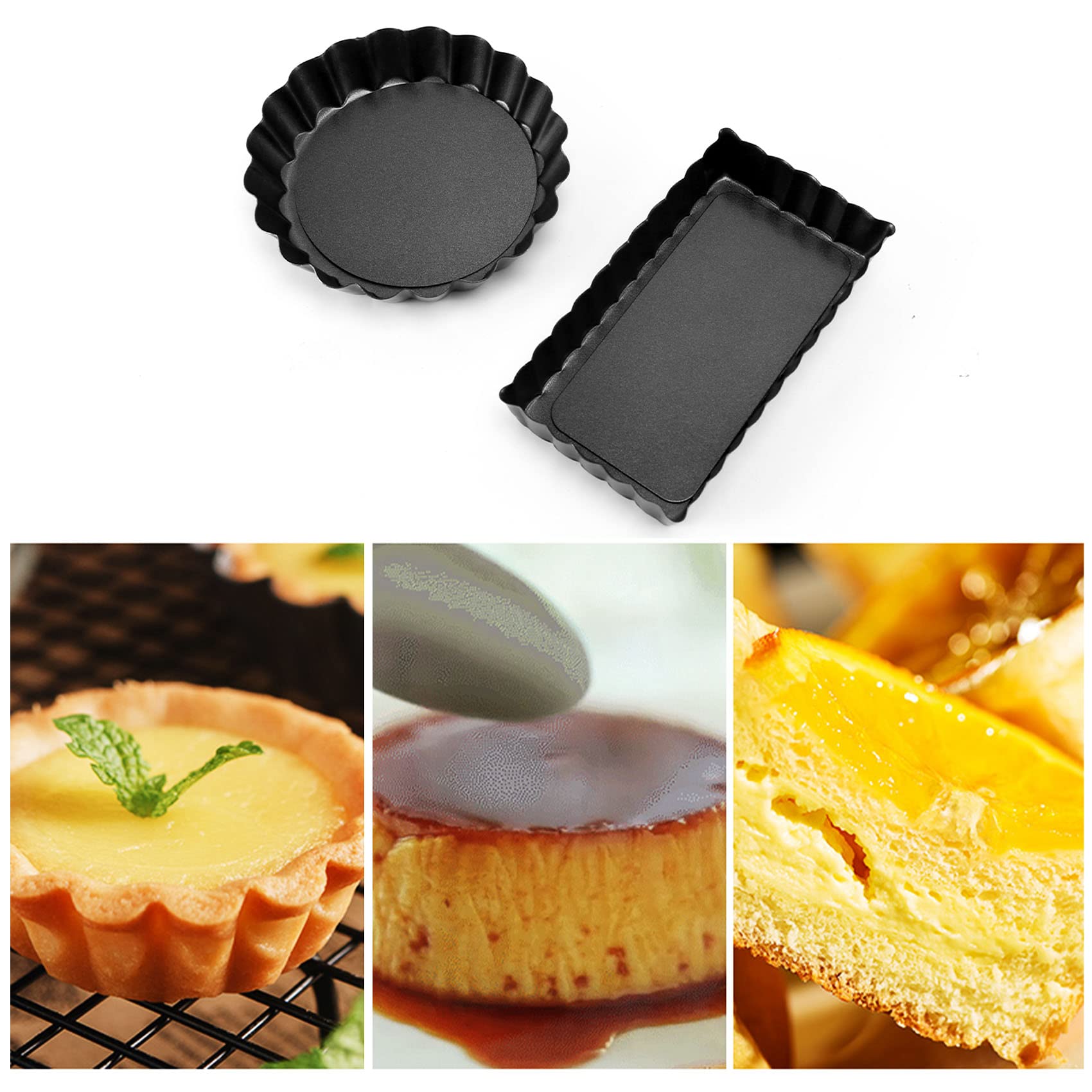 Lot de 8 moules à quiche antiadhésifs (ronds et rectangulaires) avec fond amovible cannelé pour tarte aux fruits et biscuits