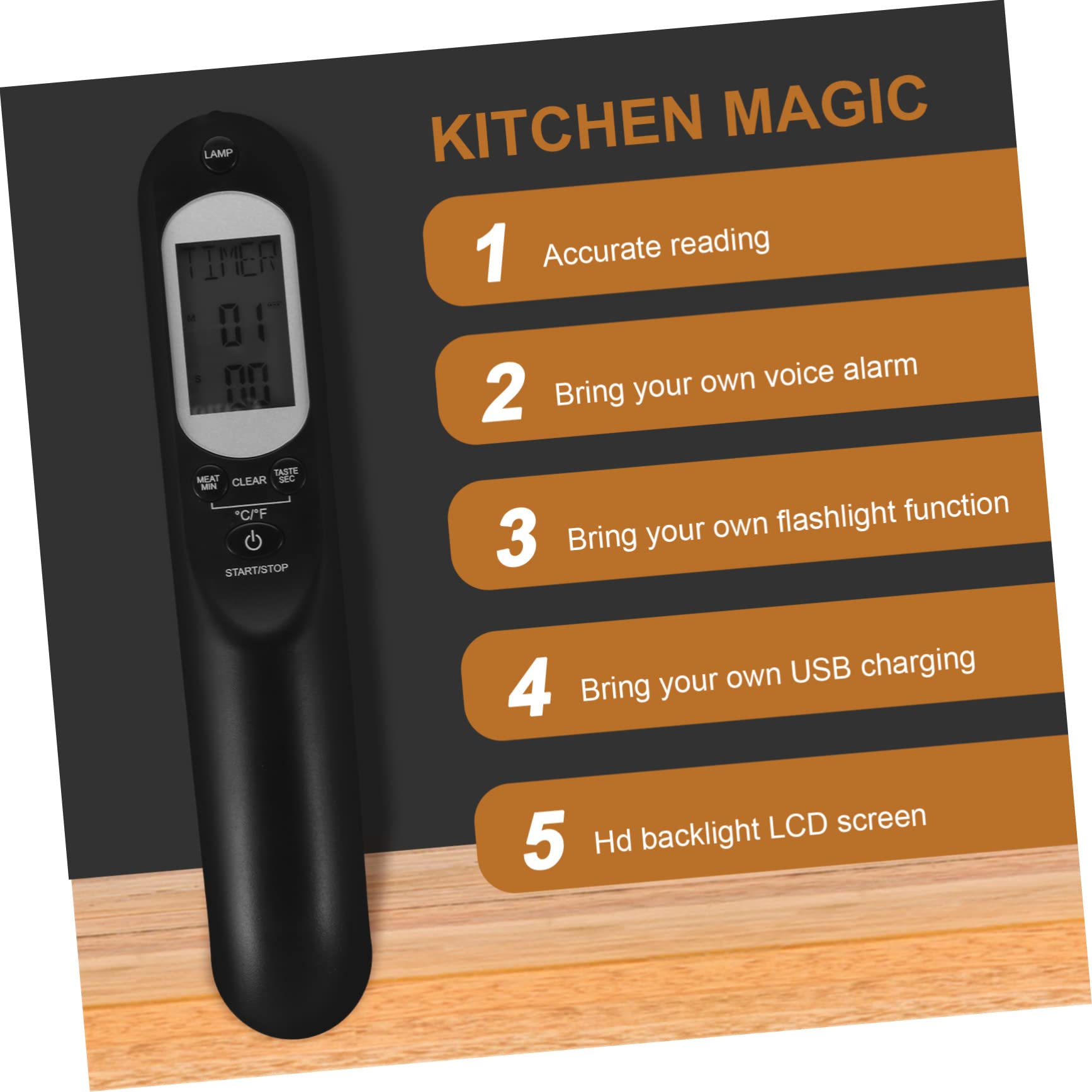 Amosfun 2 Set Termometro indicatore della temperatura del barbecue indicatore della temperatura della carne caricabatterie usb caricabatteria usb indicatore di temperatura digitale AbS