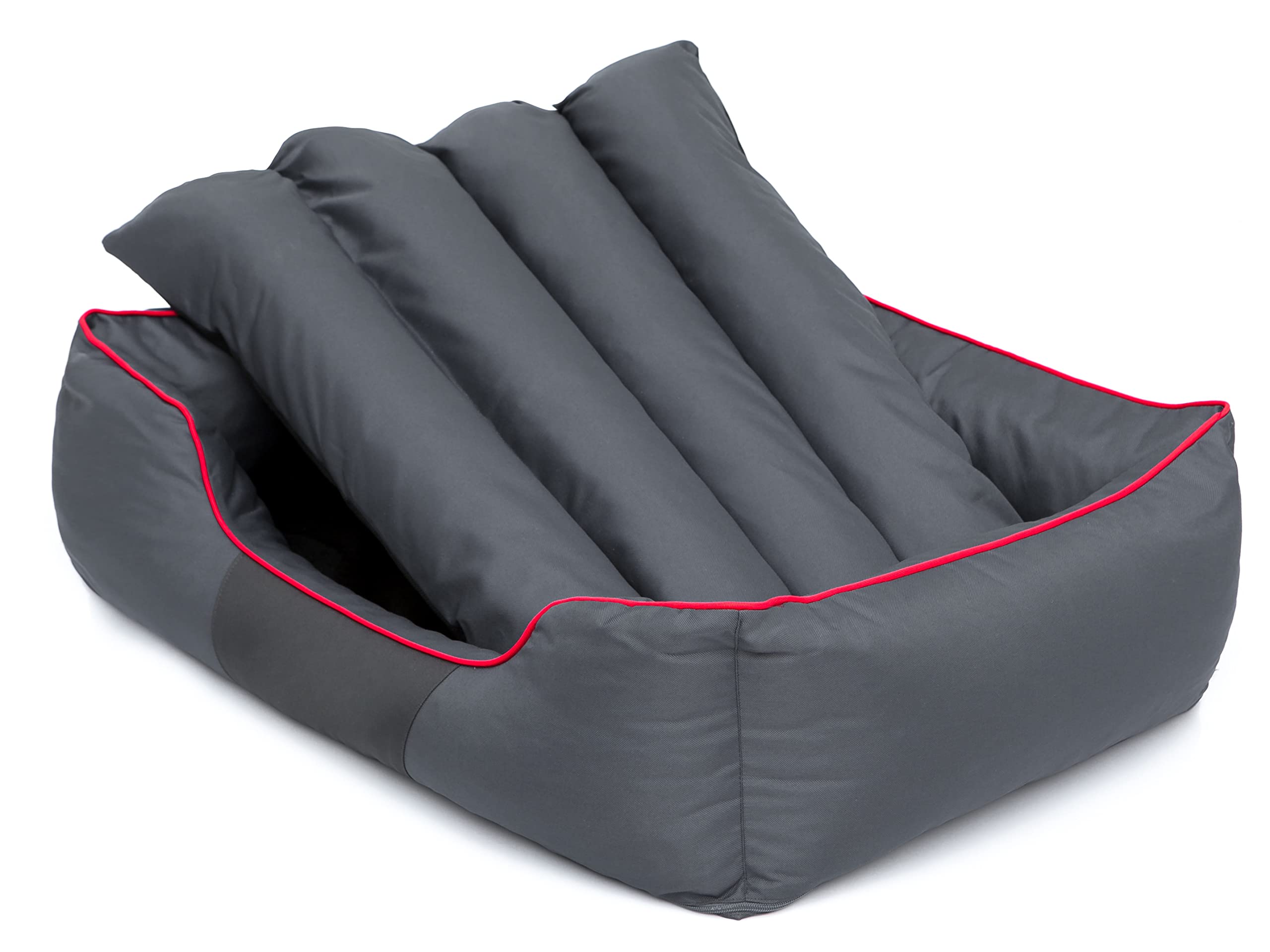 Cuccia per cani e animali domestici, cuscino per cani, letto per cani, materasso per cani, materasso grigio con rosso, XL – 85 x 65 cm