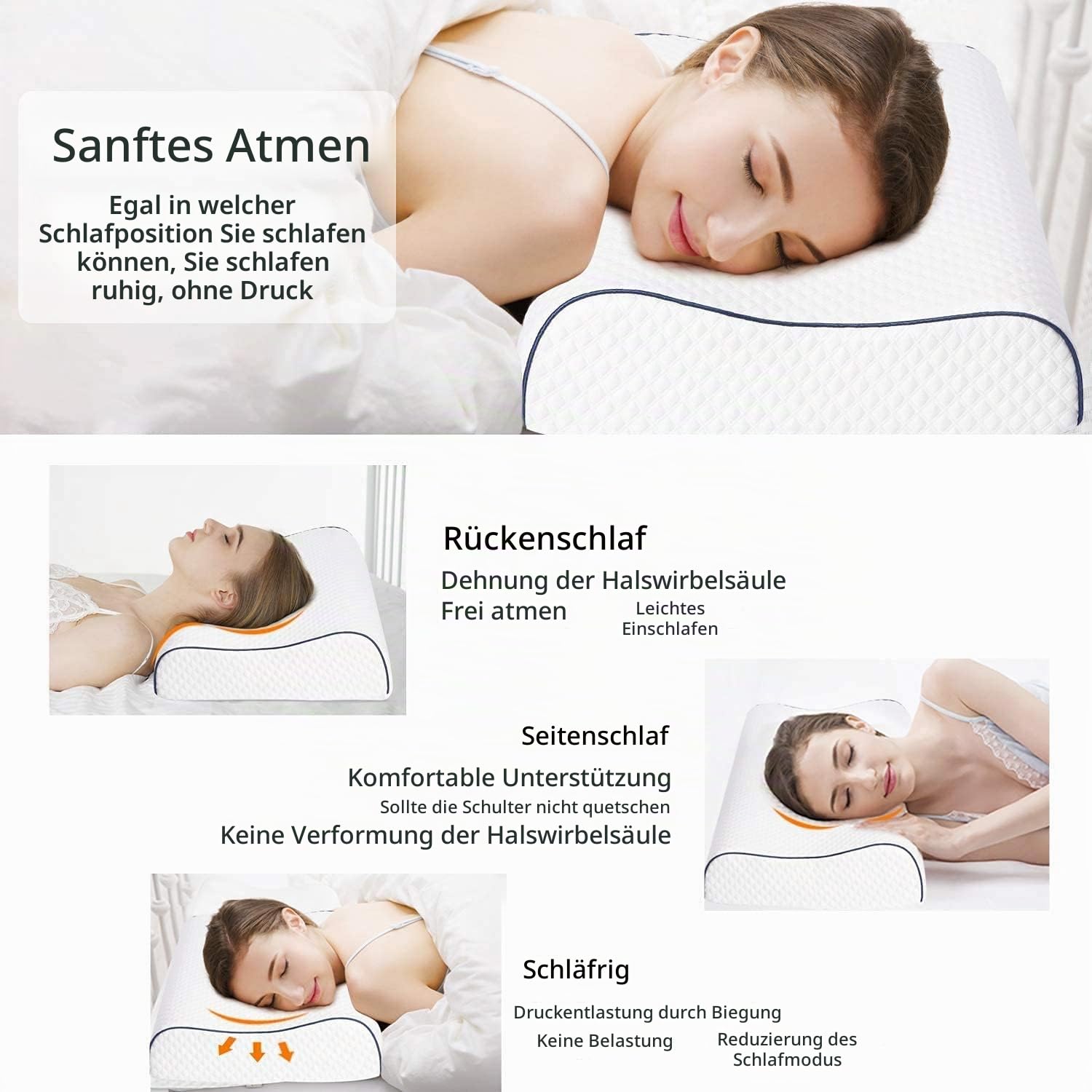 Fityou Ergonomisches Schlafkissen, Memory Foam Kopfkissen, nackenstützkissen, Höhenverstellbar, waschbarer Kissenbezug(60x35x9/11cm)