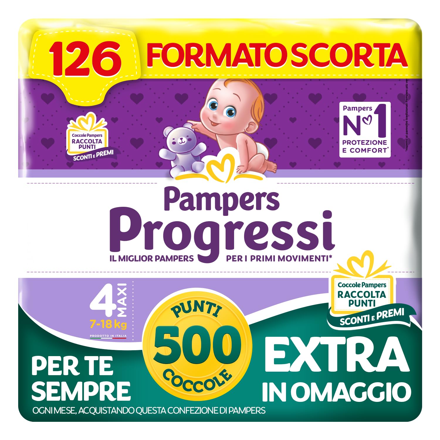 Pampers Progressi Maxi, Taglia 4 (7-18 kg), 126 Pannolini Bambino