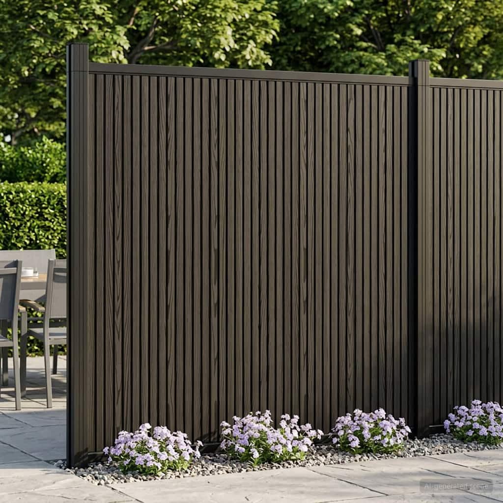 Panneau de clôture 8 pcs en WPC et aluminium noir pour jardin terrasse balcon clôture brise vue séparation robuste et résistante aux intempéries
