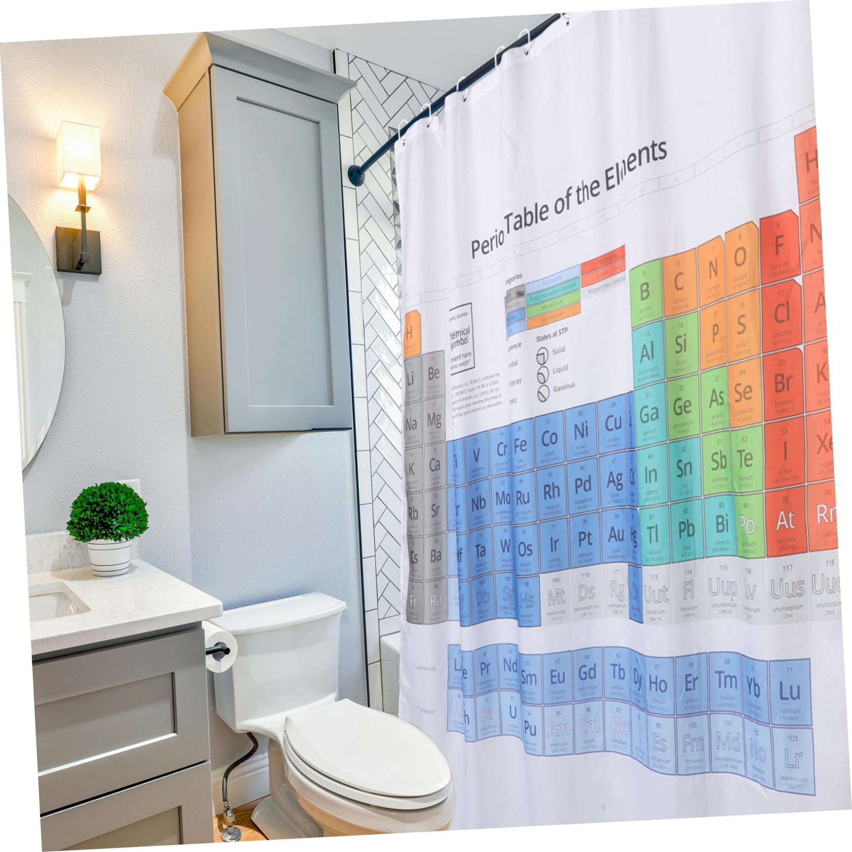 ULTECHNOVO Cortina De Ducha Tabla Periódica 180x180 Cm, Poliéster Resistente, Revestimiento, Protección De Privacidad para Baño, Ducha y Hotel, Diseño Estampado Ganchos Incluidos