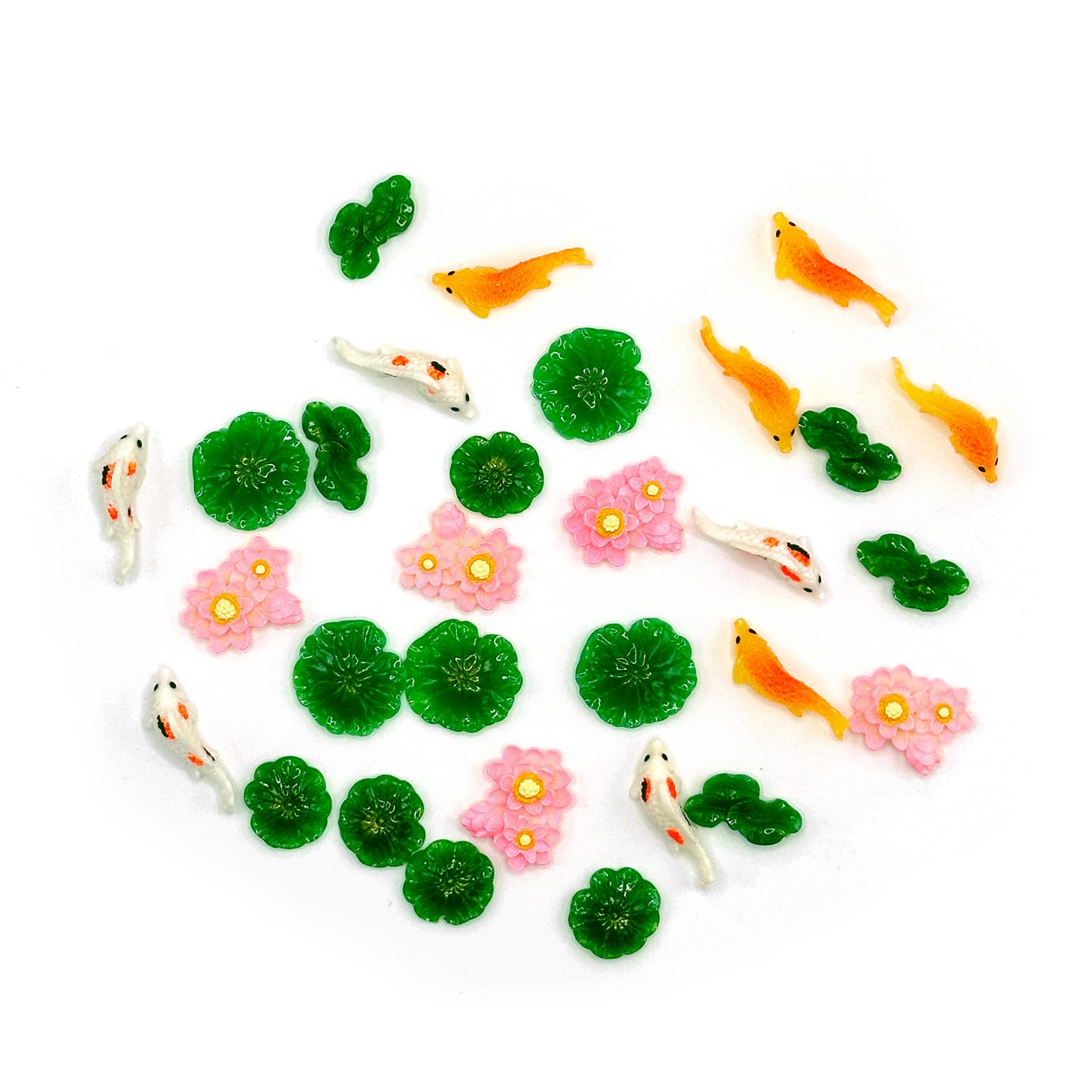 30 Pieces Mini Lotus Leaf Resin Tiny Simulated Koi Carp Miniature Model Cake Decoration Lotus Pond Figure Bulk Pack for Moss Landscape Terrarium Micro Fairy Garden Decoration-image-40