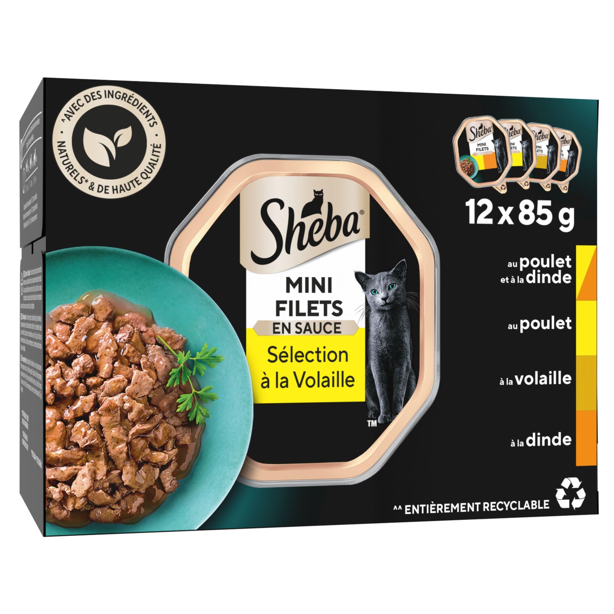 Sheba Mini Filets - Barquettes pour Chat Adulte, Coffret à la volaille en Sauce, 6x12x85g (L'emballage Peut Varier)