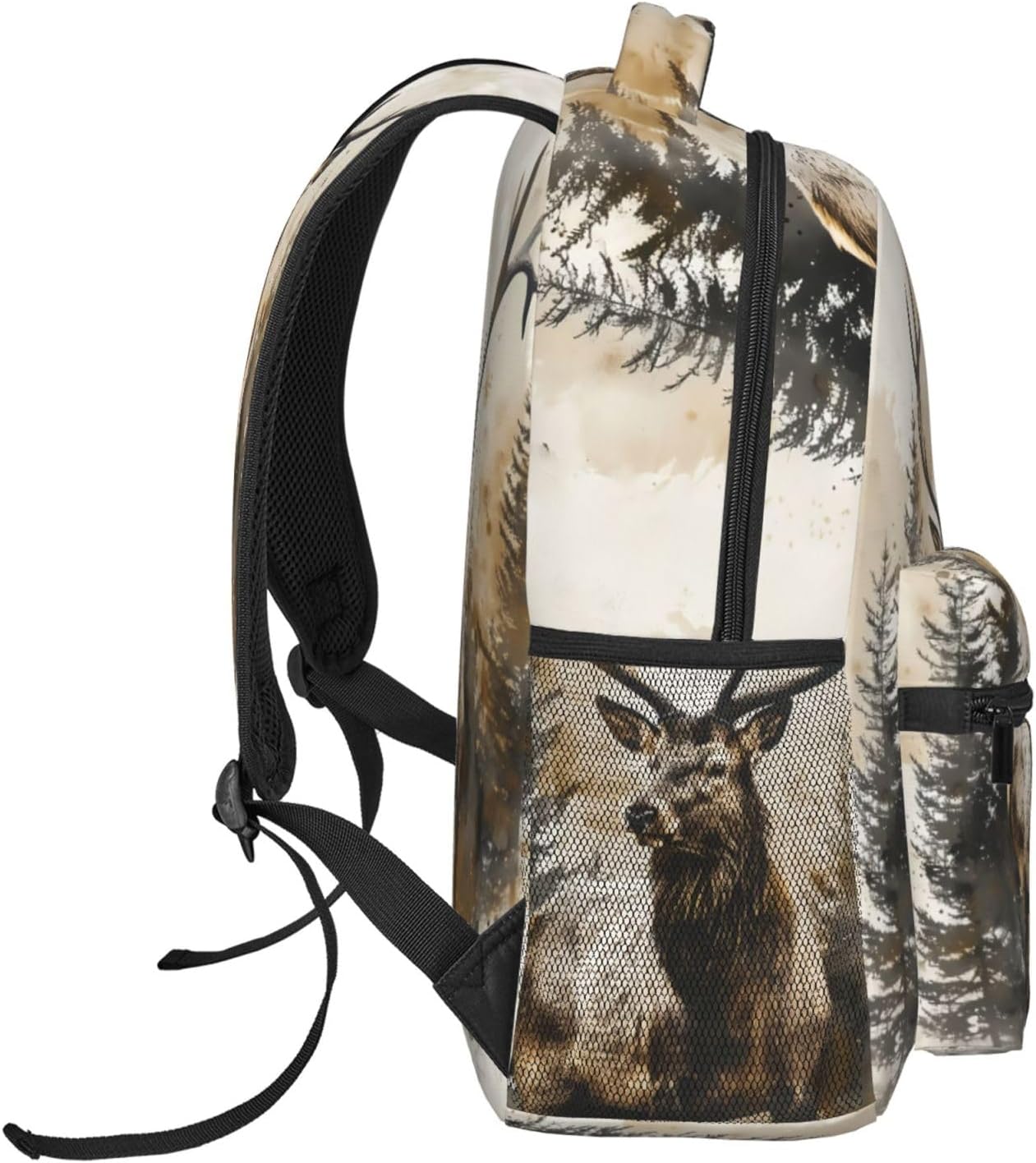 Rustic Deer Forest Backpack,Polyester Backpacks with Straps,11.4inx5.9inx15.7in,Wildlife Woodland Multi-Pocket Storage Bookbag,Ideal For School Work Travel Hiking Camping,Animal Lovers Gifts