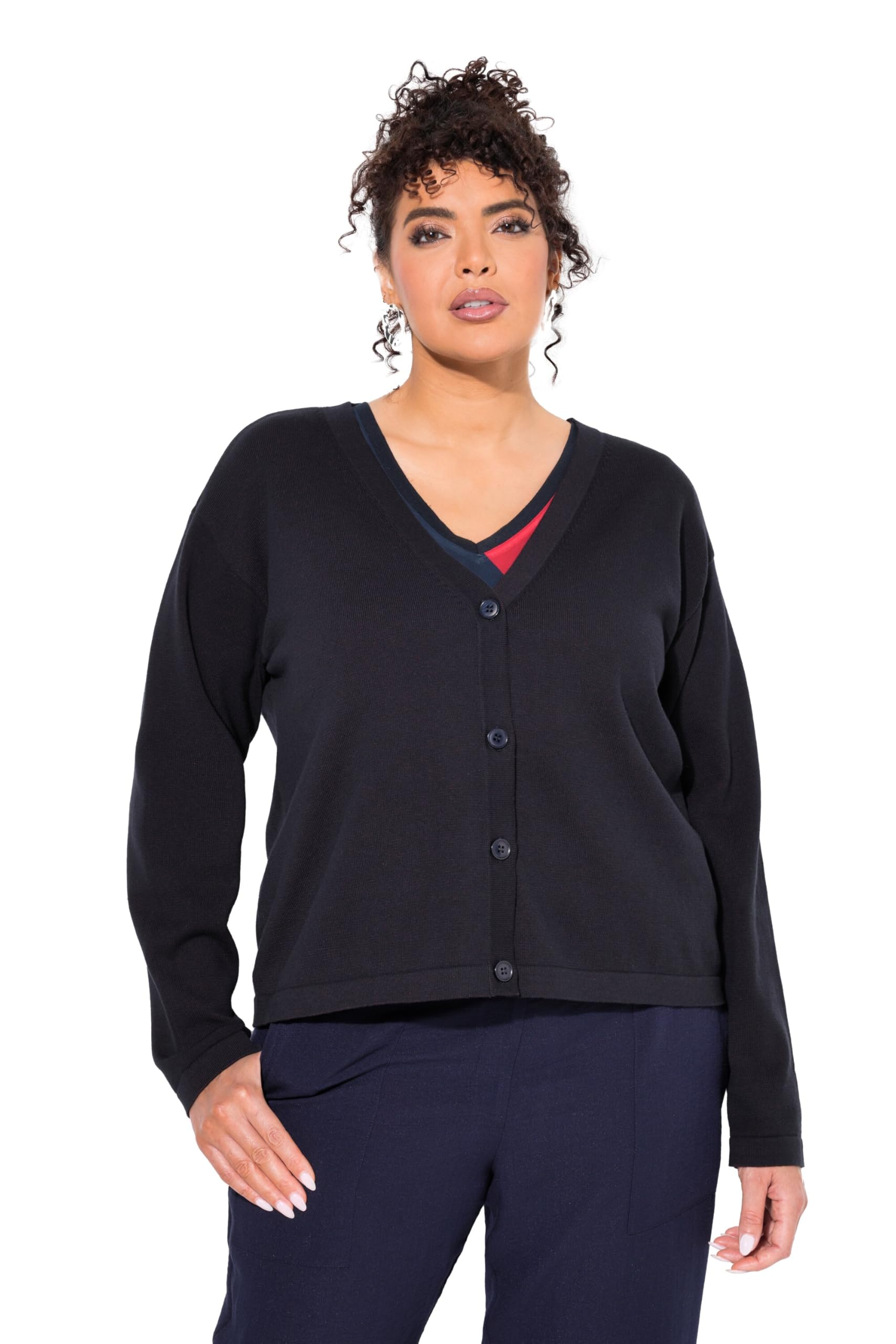 Ulla Popken Damen große Größen Übergrößen Plus Size Strickjacke, Doubleface, V-Ausschnitt, Langarm 835732
