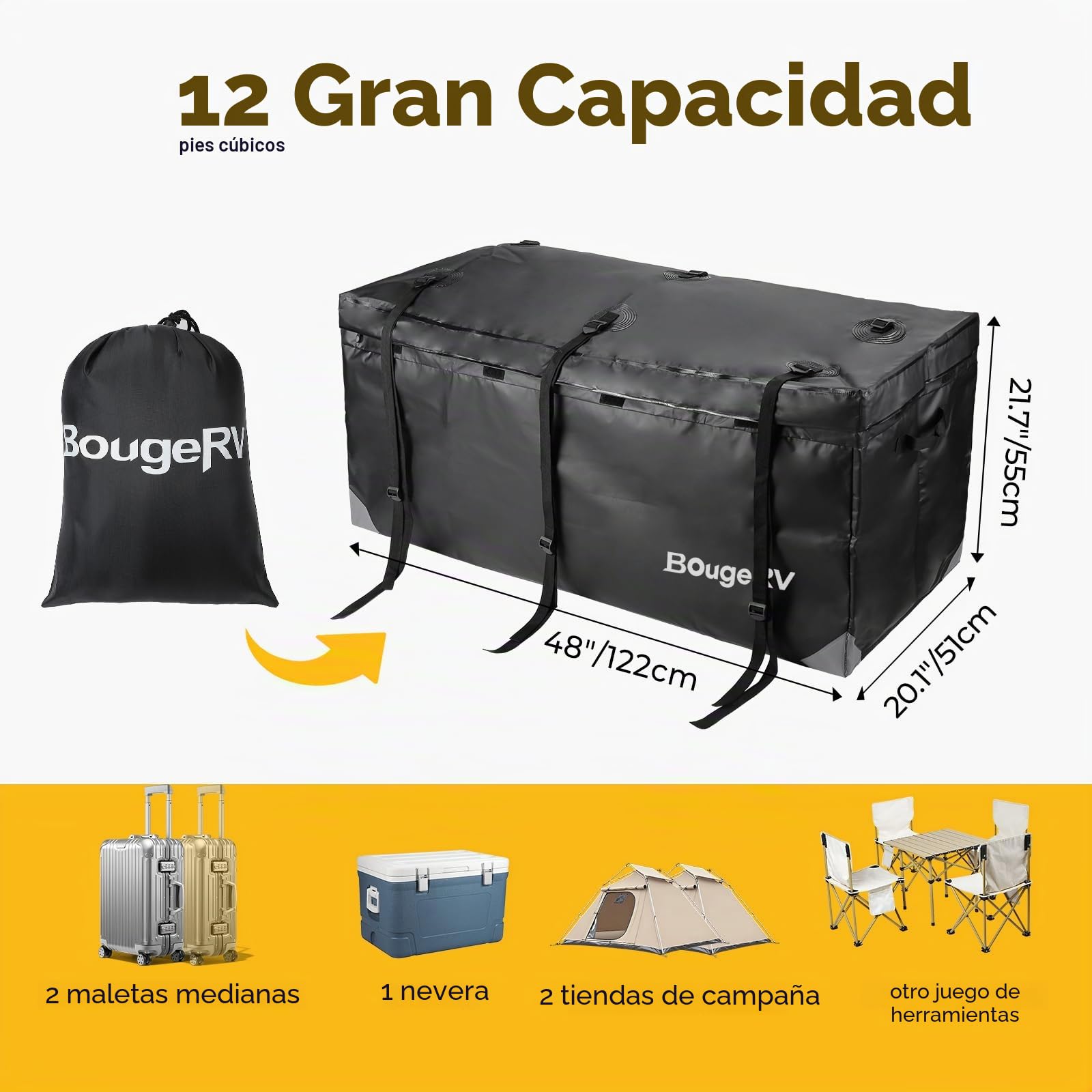 BougeRV Bolsa de Transporte de Carga de Enganche Impermeable/Impermeable para Coche, camión, SUV, Furgonetas, bandejas y cestas de Montaje Trasero, 48 Pulgadas de Largo x 20 Pulgadas de Ancho x 22
