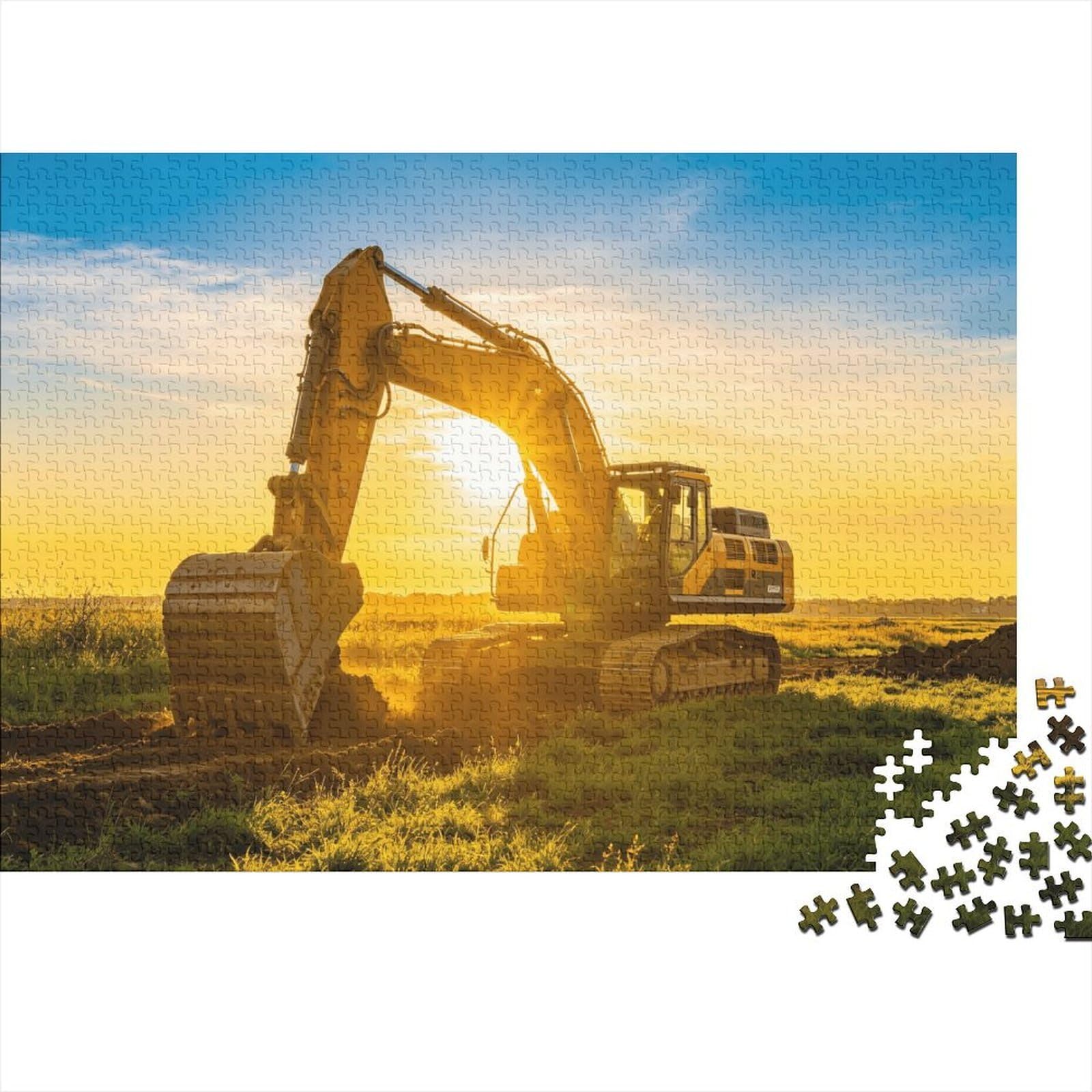 Construction Digger Puzzle for Adults 1000Pc Recyclable Paper Sunset Field Jigsaw Puzzle Parent Child Game Props Developing Boy & Girlโs Intelligence Toy 38x26cm/1000pcs