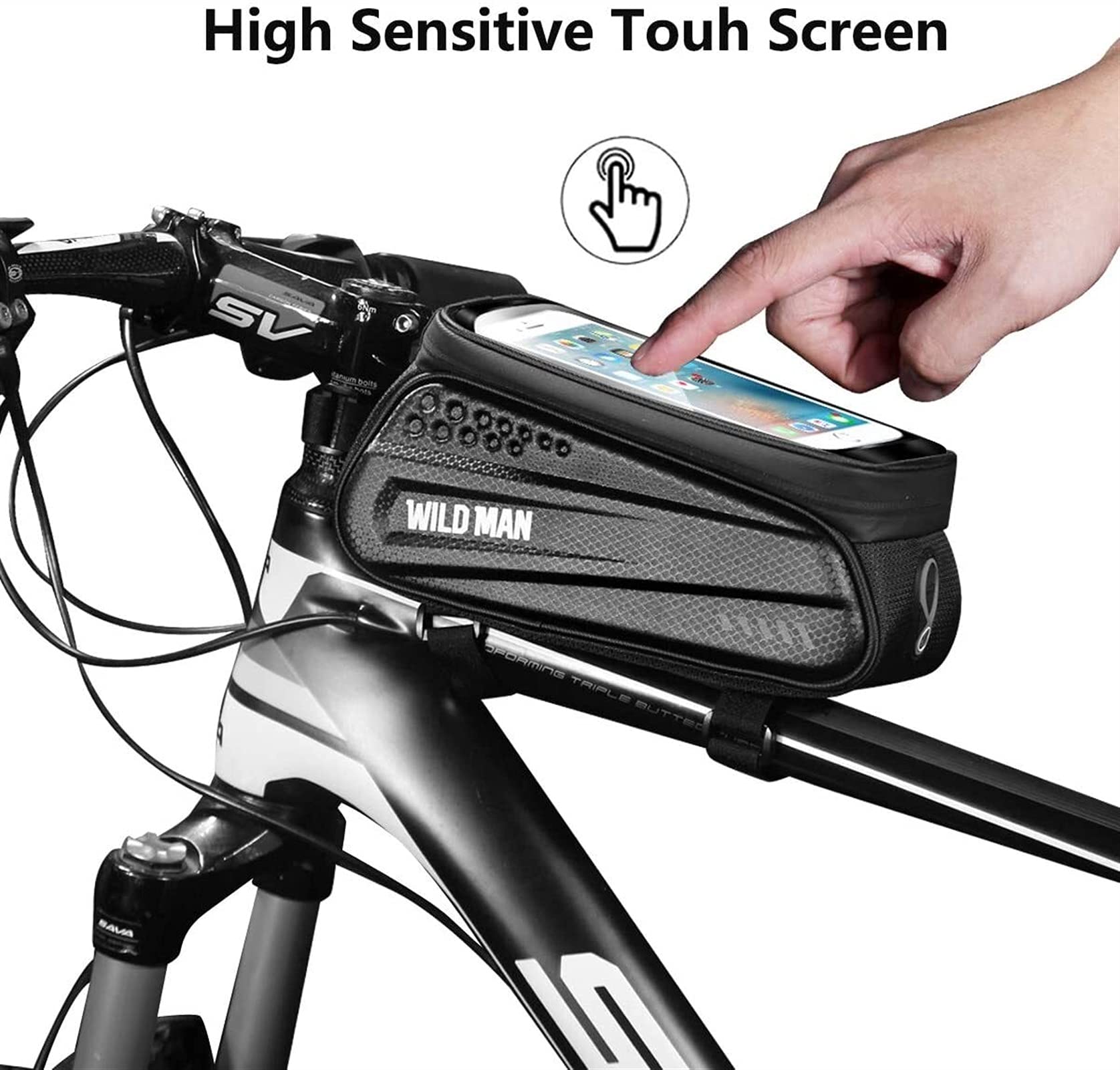 Borse per Biciclette. Borsa Rigida for Bicicletta, Borsa Anteriore Mountain Bike, Cellulare con Touch Screen, Tubo Superiore, Attrezzatura da Ciclismo