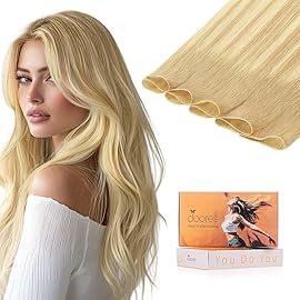 DOORES Genius Sew in Weft Hair Virgin Human Hair Extensions, 14 Inch Drity Blonde Mixed Platinum Blonde 40g, Genius Sew In Extensions