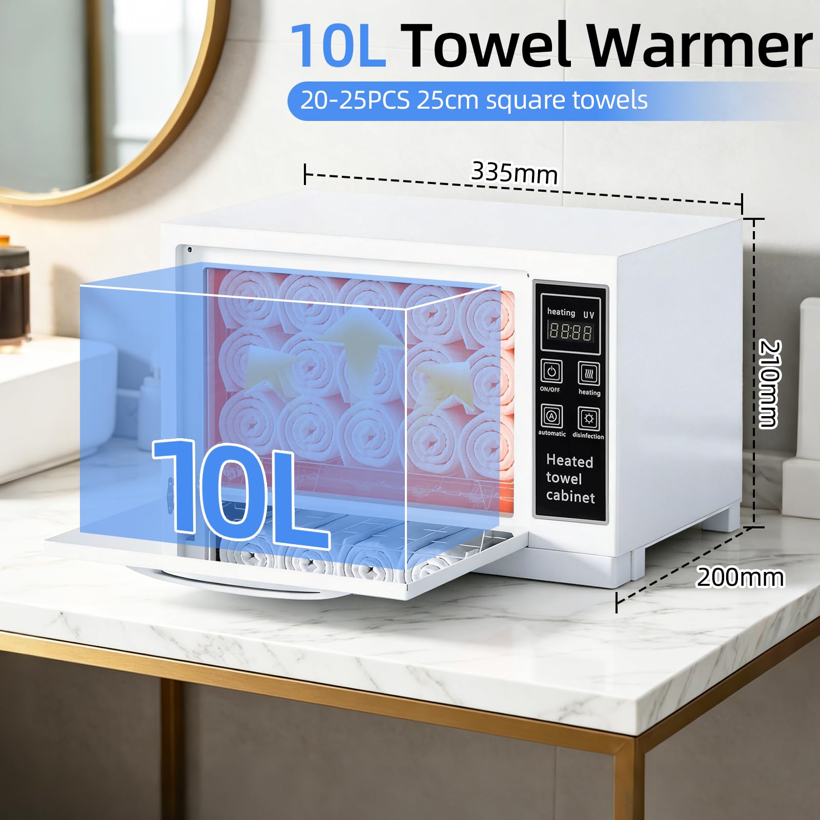 10L Handtuchwärmer, Hot Towel Warmer Cabinet mit Touchscreen, Digitalanzeige, UV Sterilisation, 4-in-1 Funktion Handtuchwärmegerät Elektrisch 167℉ für Gesichtspflege, Spa, Salon & Home Use