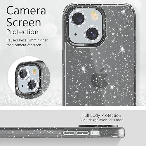 Miniatura 5 de Diseño para iPhone 15 Plus Funda con purpurina, con 2 unidades protector de pantalla y 2 unidades Protector de lente de cámara Sparkle PC Hard Soft