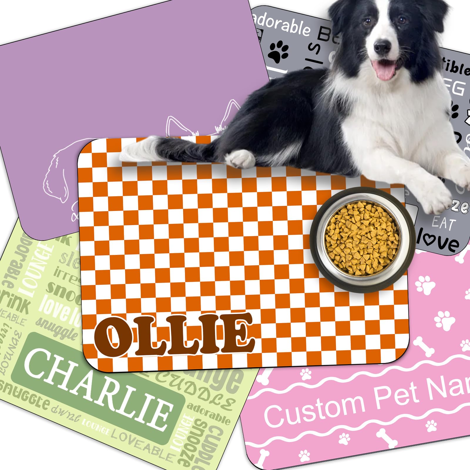 Personalised Dog Food Mat Custom Cat Food Mats with Name Photo Customised Pet Feeding Mat Non Slip Absorbent,style7-large