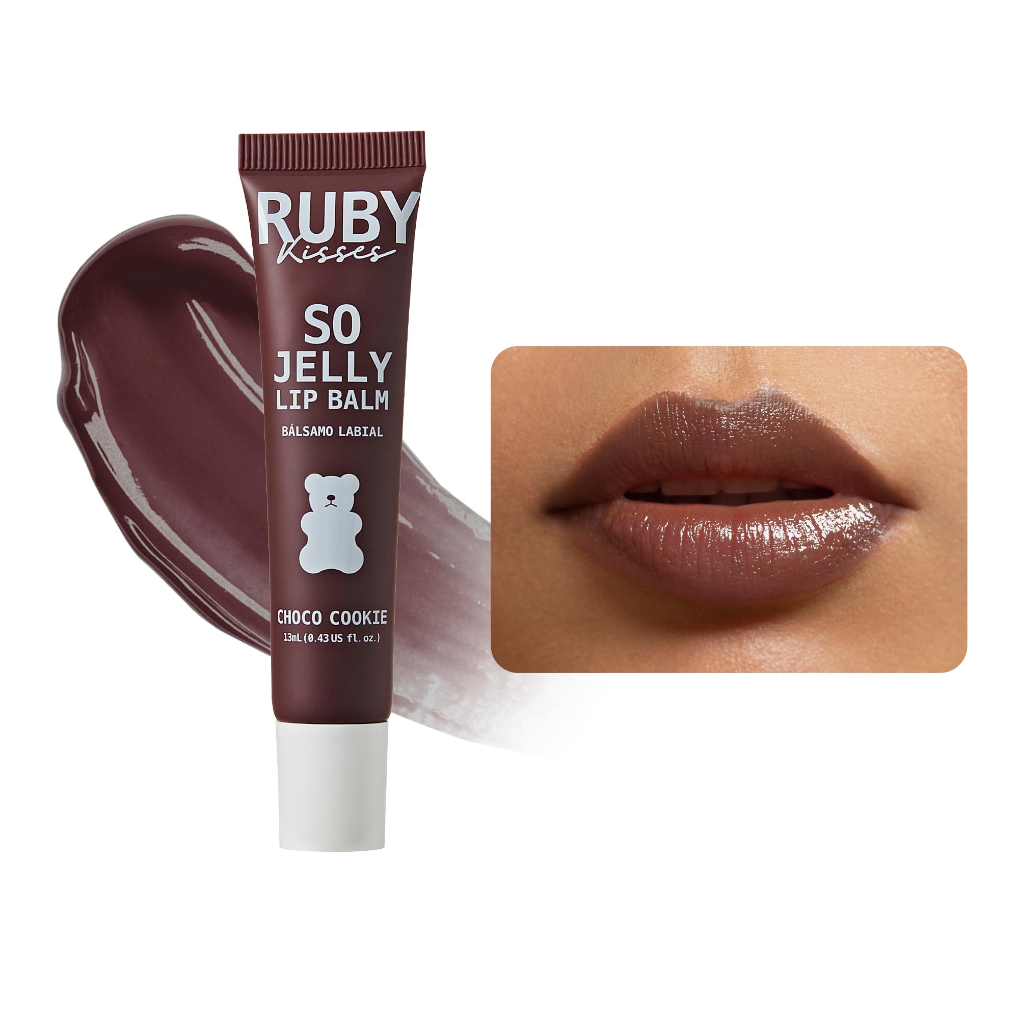 Ruby Kisses So Jelly Tinted Lip Balm, Hydrate & Non-Sticky Nourishing Lip Gloss Treatment, Glossy Finish, Hydrating Balm Buildable Customize Tint (Choco Cookie)