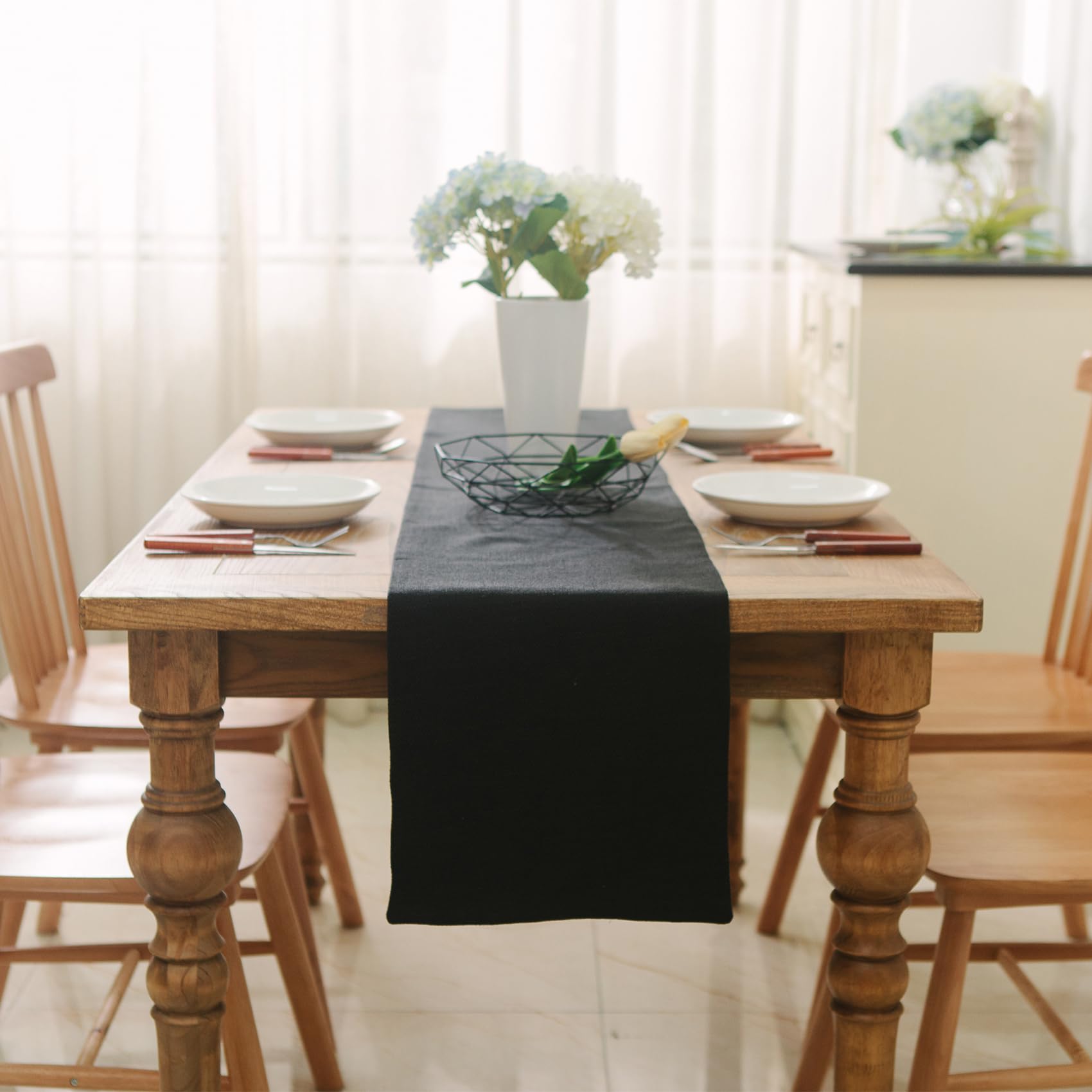 Dinning Table Runner 12 x 36 Inches Farmhouse Kitchen Coffee Burlap Table Runner for Holiday Party, Black