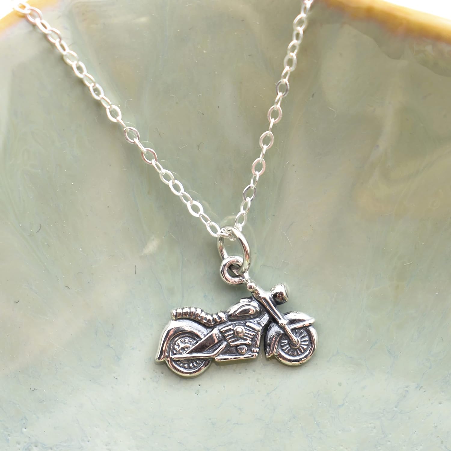 MOM & THREE DAUGHTERS Motorcycle Charm Pendant in 925 Sterling Silver | 18" Cable Chain | Motorcycle Jewelry for Women