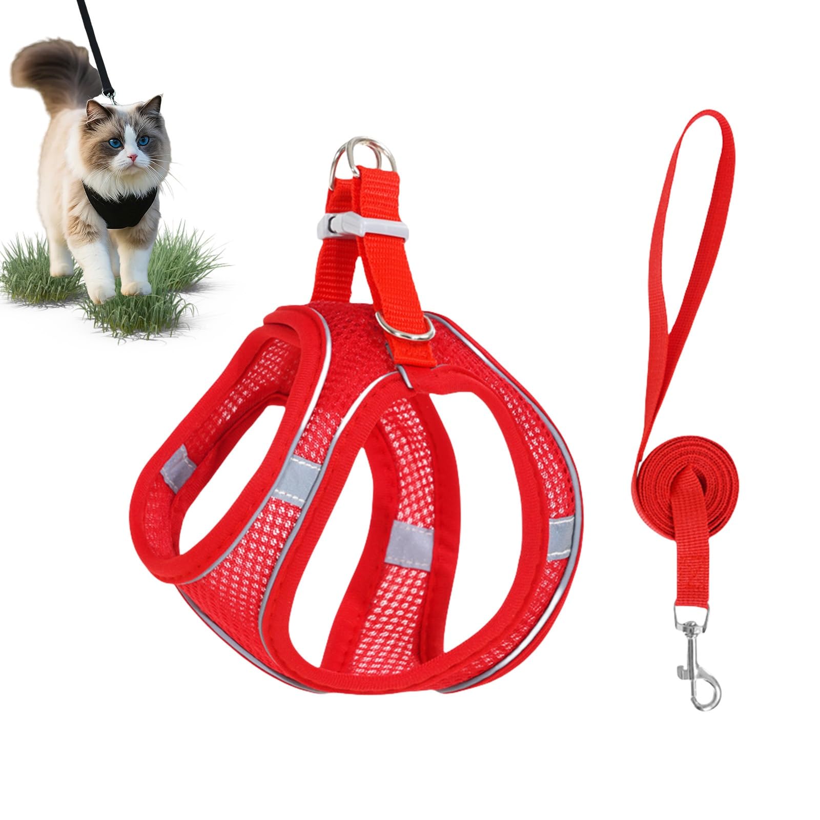 Liocwocne Cat Harness and Lead Set, Cat Explorer Harness, Reflective Adjustable Soft Cats Leads for Large and Medium Kittens. Less Boredom, More Discovery(A,XXXS)