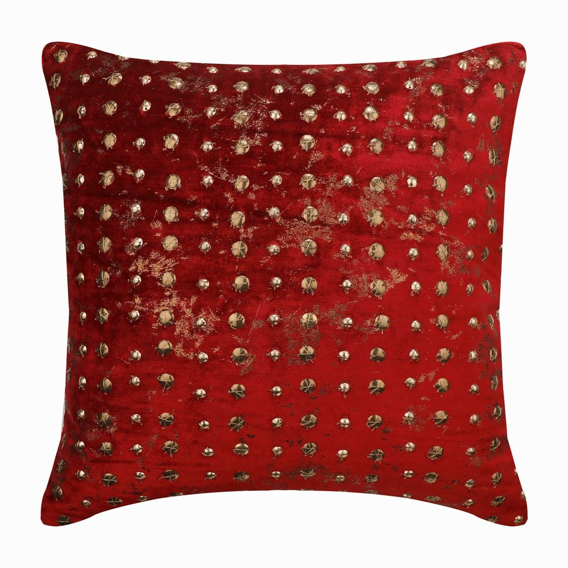 The HomeCentric Decorativo Rojo Cojin, 50 x 50 cm Terciopelo Amortiguar, Funda de Cojín con Lámina Dorada, punteada y con Cuentas, Círculos y Puntos Amortiguar, Moderno Cojin - Wheeling Around Red