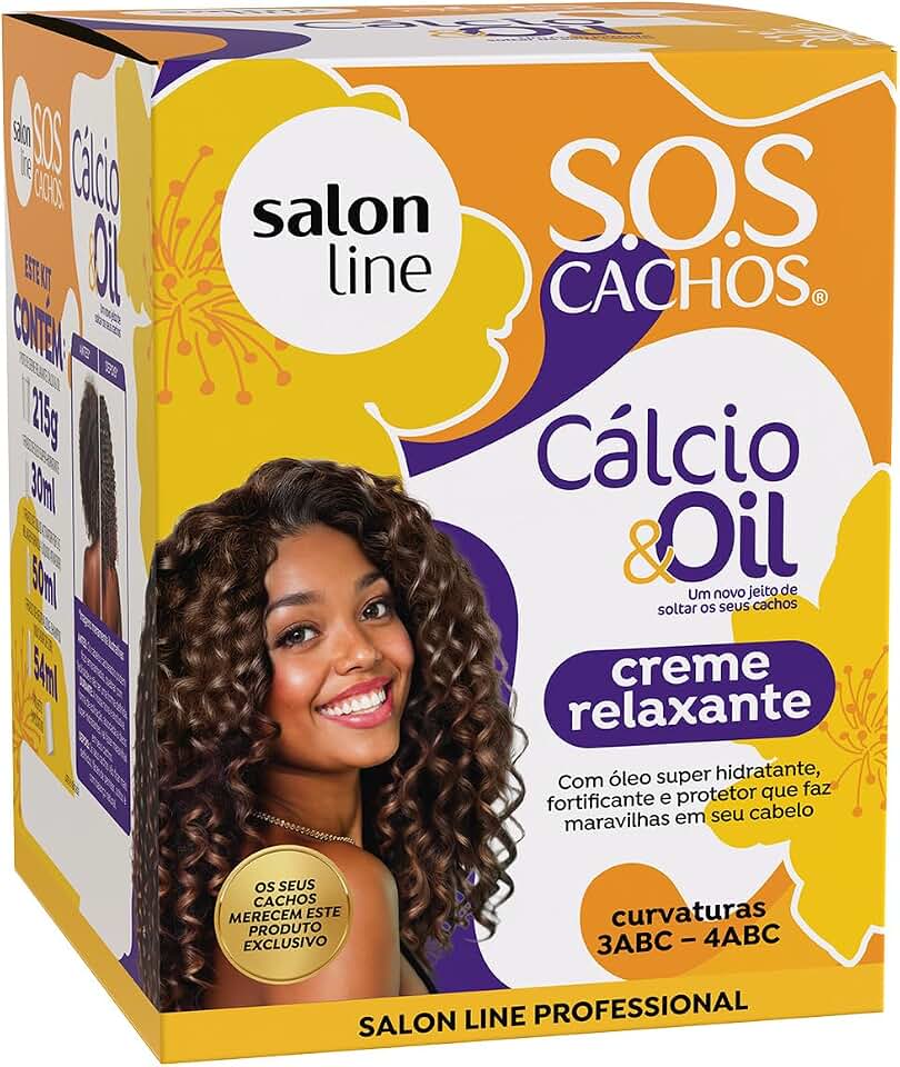 Salon Line, Creme Relaxante, Guanidina Calcio & Oil, O Kit contém 215g, 30ml, 50ml e 54ml