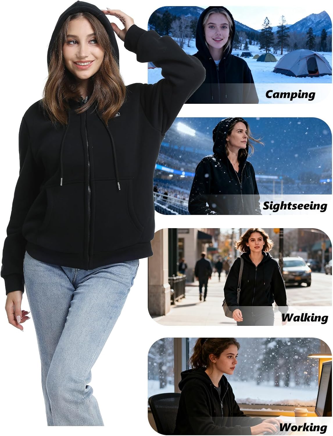 Heated Hoodie for Women Men, Zip Up Heated Sweatshirt with 12000mAh Battery, 6 Heating Zones - Image 7
