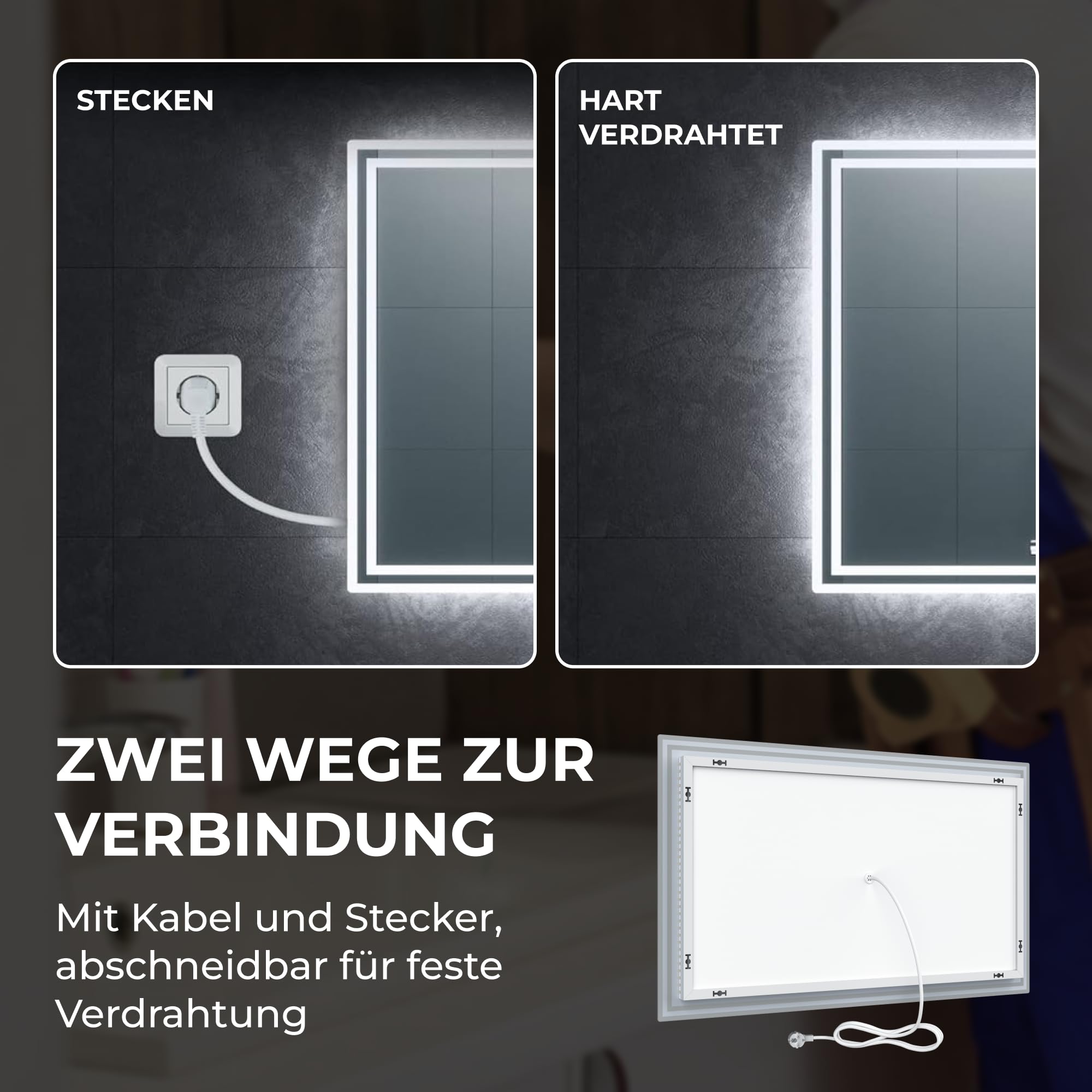 BR Bringer LED Badspiegel - 100x60 cm - Badezimmerspiegel mit Beleuchtung und Anti-Beschlag Funktion - Dimmbar, Energiesparend, 3 Lichtfarben, Touch-Schalter und Speicherfunktion (Modell: BRS107)