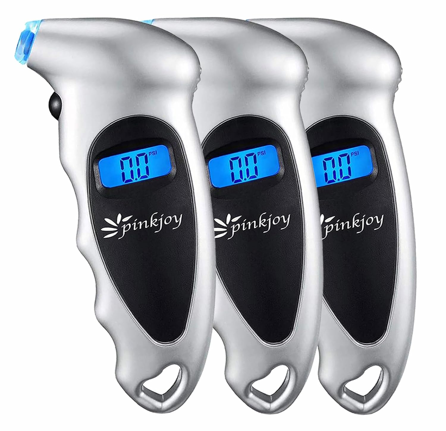 PINKJOY Digital Tire Pressure Gauge 4 Pack 150 PSI, 4 Settings, Tire Gauge for Car, Truck, Motorcycle, Bicycle with Backlit LCD and Non-Slip Grip (Silver)