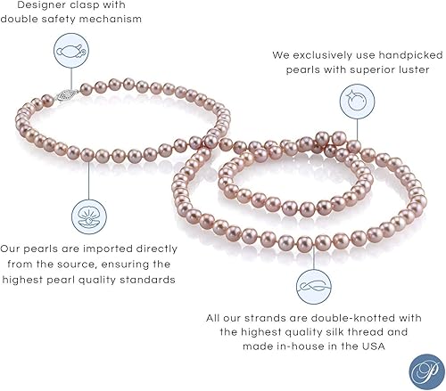 Miniatura 2 de Collar de perlas cultivadas de agua dulce rosa para mujer de 18 pulgadas de longitud con oro de 14 quilates y calidad AAA, The Pearl Source, Perla,