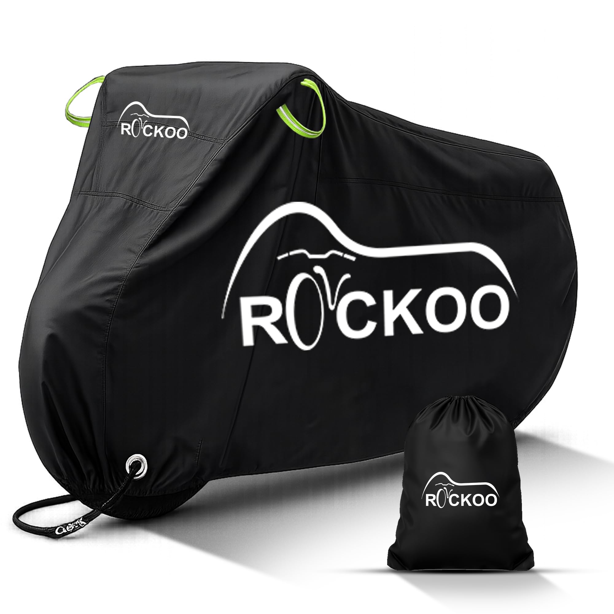 Rockoo Bike Cover for Outdoor Storage for 2 Bikes Heavy Duty 210D Oxford Fabric Bicycle Cover with Lock Holes & Storage Bag Dustproof Waterproof Protection for Mountain & Road Bikes Black