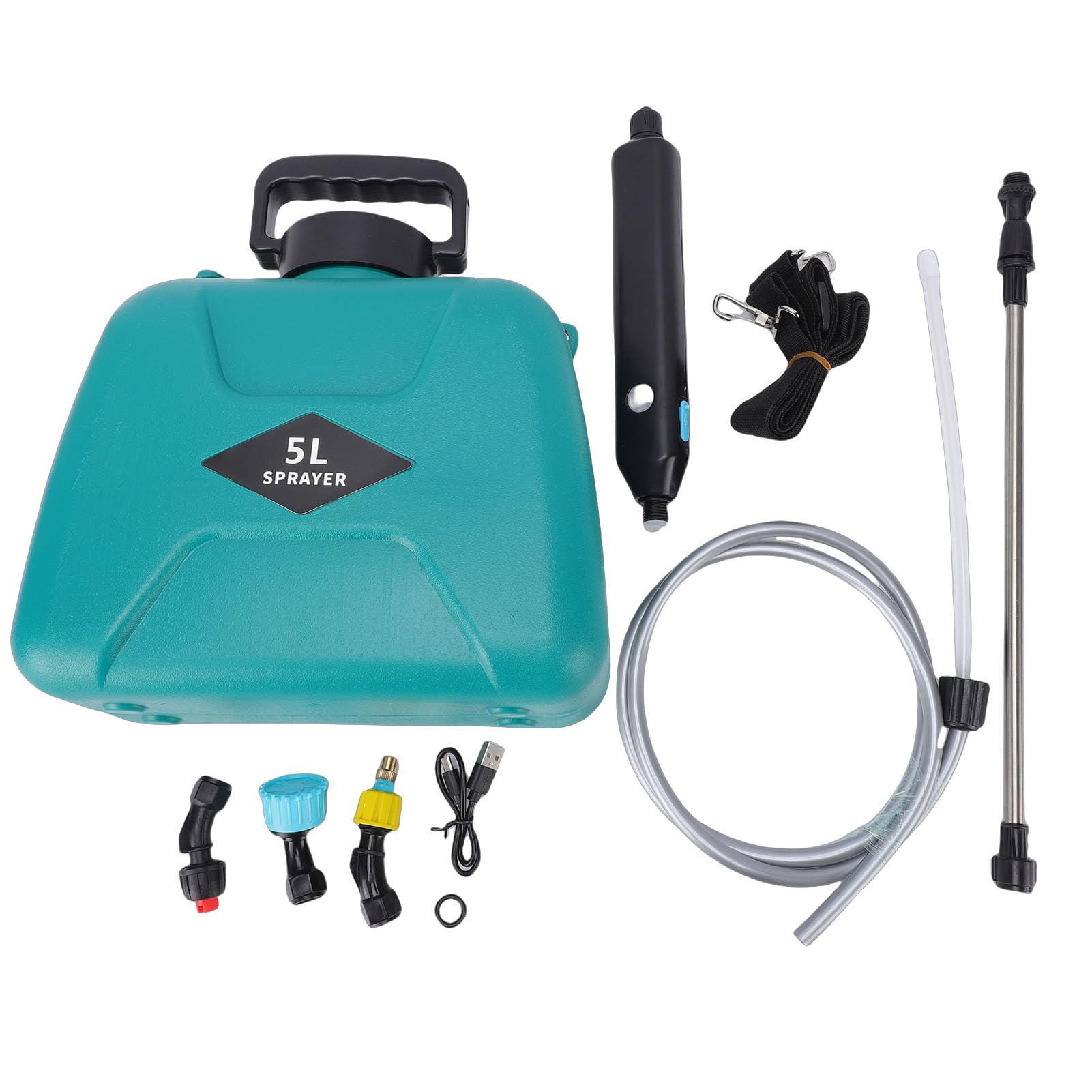 Spruzzatore Elettrico da Giardino da 5 Litri, Interruttore Senza Sforzo, 3 Ugelli Nebulizzatori, Bacchetta Retrattile, Indicatore Digitale, per Irrigazione, Fertilizzazion