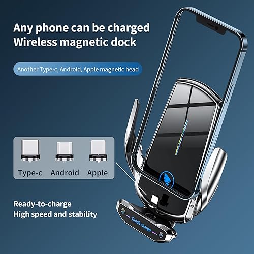 Miniatura 7 de Cargador de coche inalámbrico Soporte de teléfono para automóvil, carga inalámbrica, carga rápida de 15 W, soporte de teléfono con sujeción