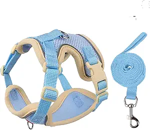 Cat Harness and Leash Set for Walking – Escape-Proof Reflective Vest for Cats and Small Dogs, Adjustable Soft Air Mesh with Pressure-Reducing Design, 4.92ft (Light Brown & Blue, XL)