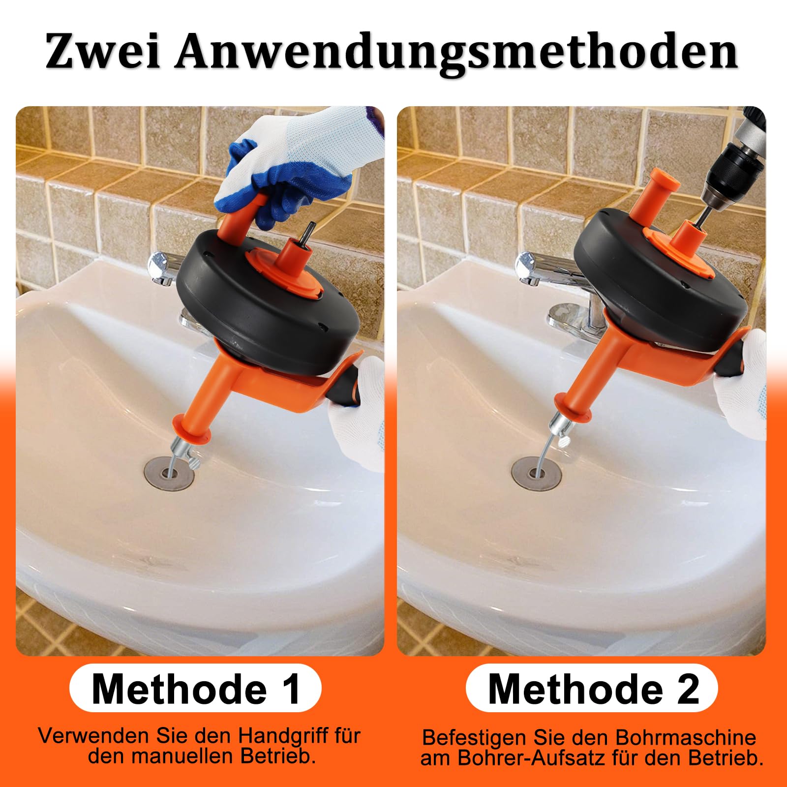 Rohrreinigungsspirale 13M, Abflussreiniger Spirale für Rohrreinigung, Wiederverwendbar Abflussspirale Rohrspirale mit Wasserdichte Handschuhe,Kann an eine elektrische Bohrmaschine angeschlossen werden