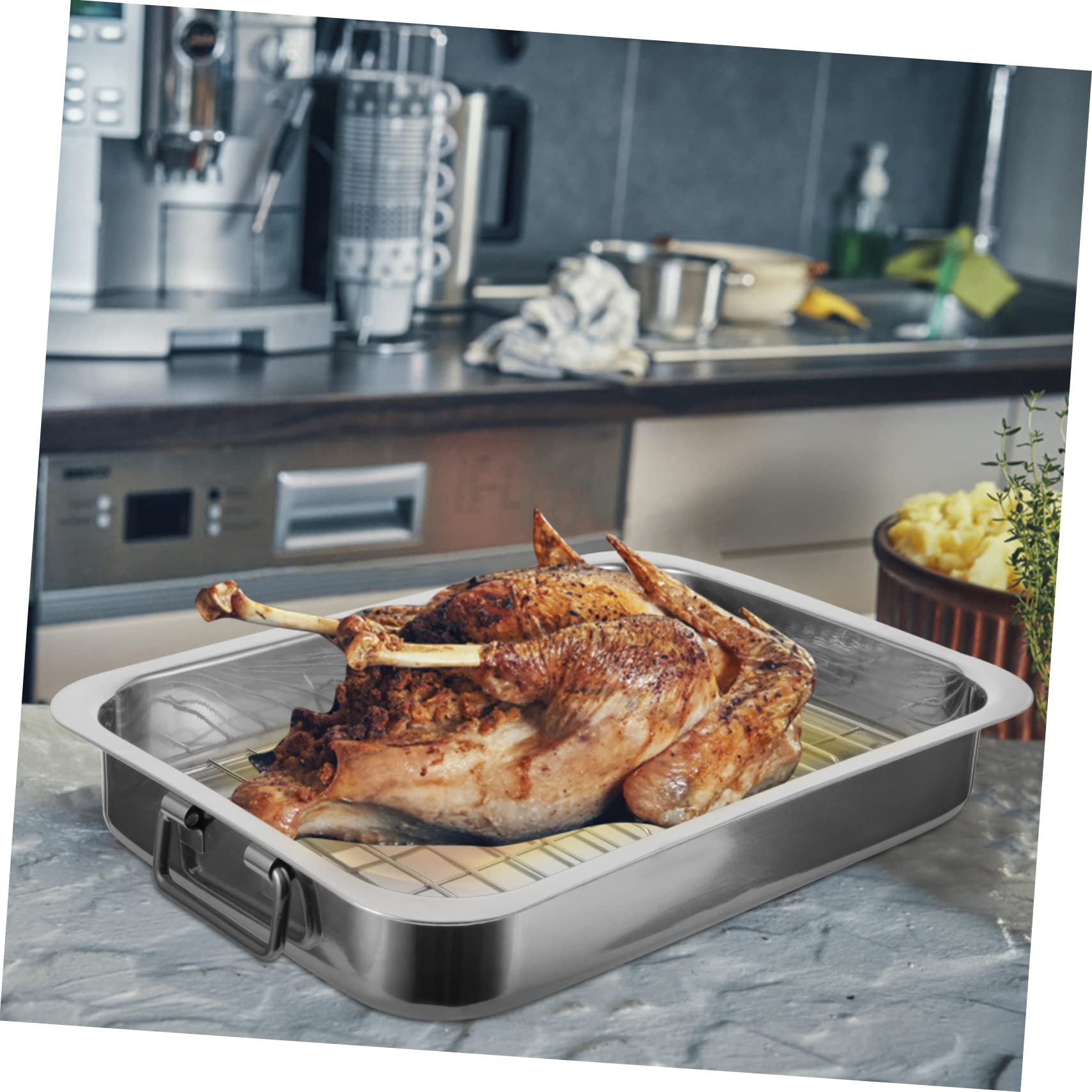 Ciieeo Bandeja Para Hornear Con Rejilla Rectangular 33x23x5 Cm Acero Inoxidable Resistente Horno Cocina Multiusos Almacenamiento