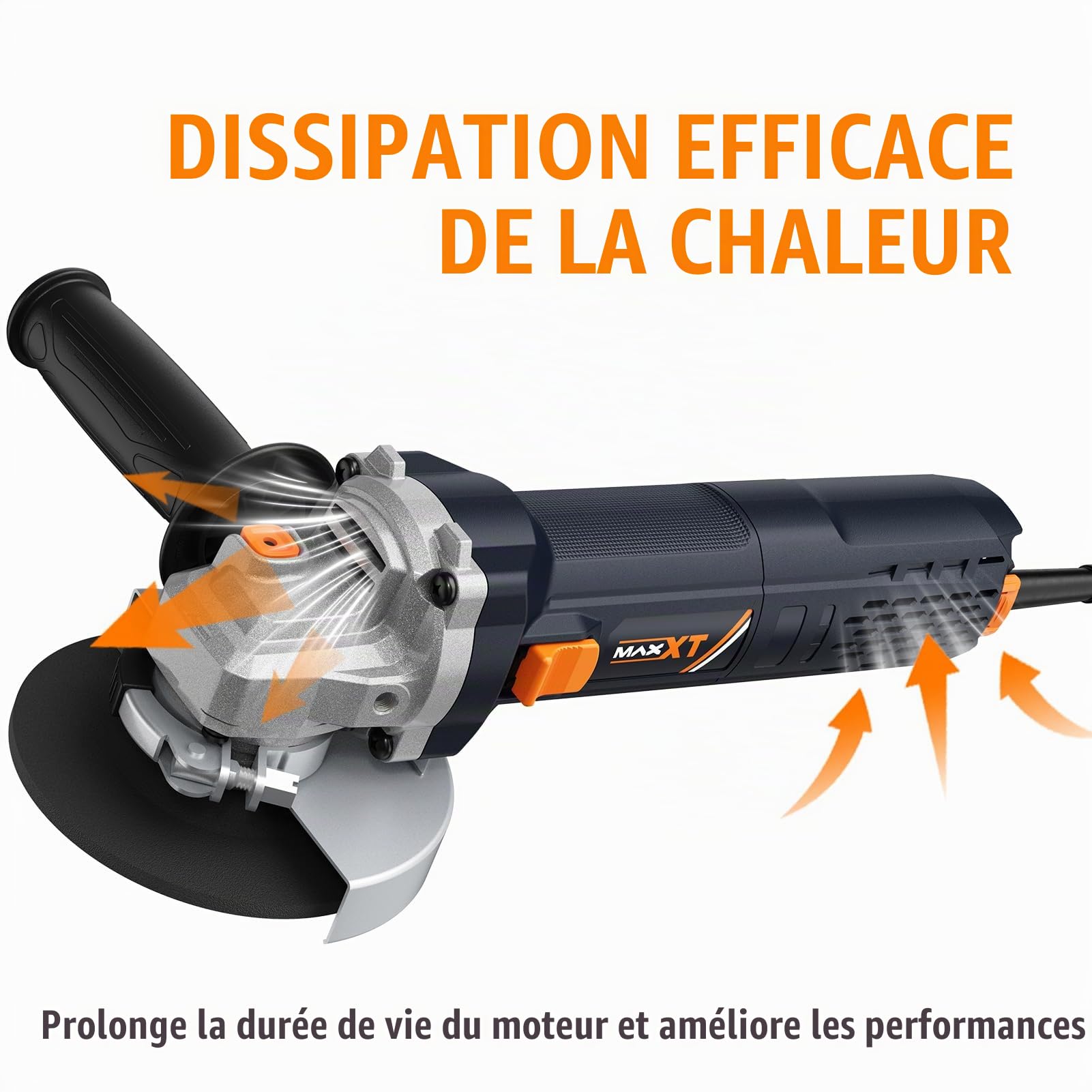 MAXXT Meuleuse d'angle 125 mm,1700W,12 000 tr/min pour une coupe, avec démarrage progressif et protection contre les surcharges,un meulage et un polissage de précision