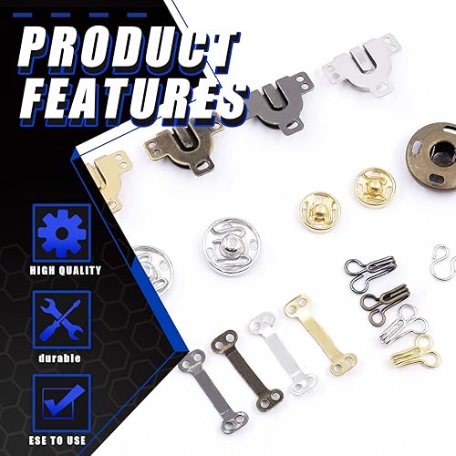 Miniatura 3 de Glarks 152 pares de ganchos y ojos de costura de 3 estilos con kit de broches para coser, 4 colores de cierres de gancho y ojal, botones a presión,