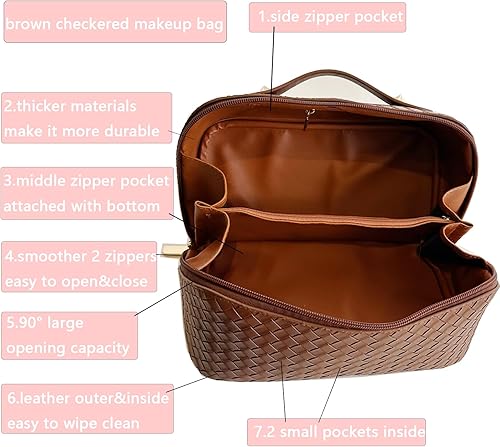 Miniatura 3 de lomkya bolsa de maquillaje a cuadros bolsa de cosméticos a cuadros, Marrón (Checkered Brown Bag), Moderno